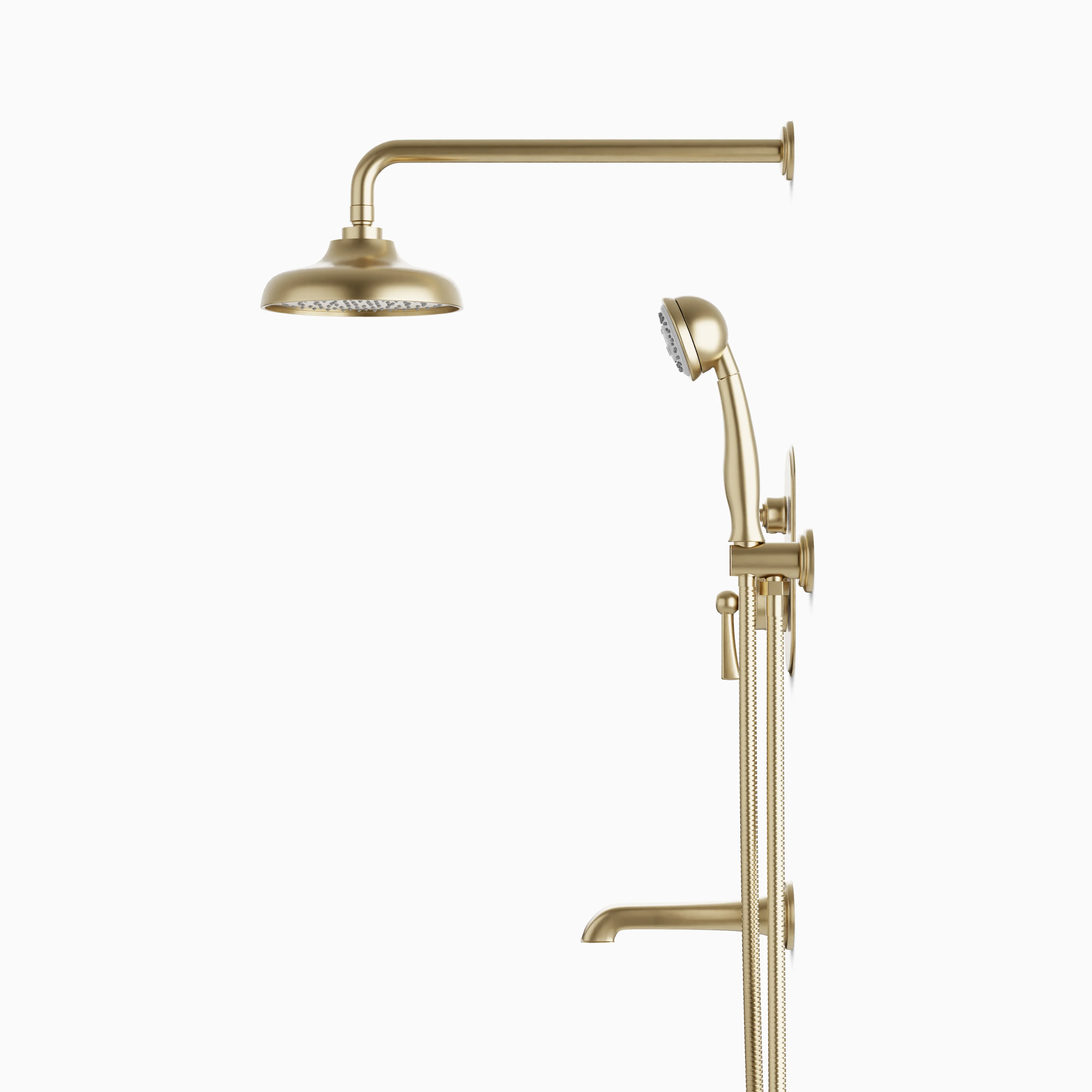 Linden Thermostatic Shower Trim Kit with Hand Shower & Tub Filler in Satin Brass - Image 2