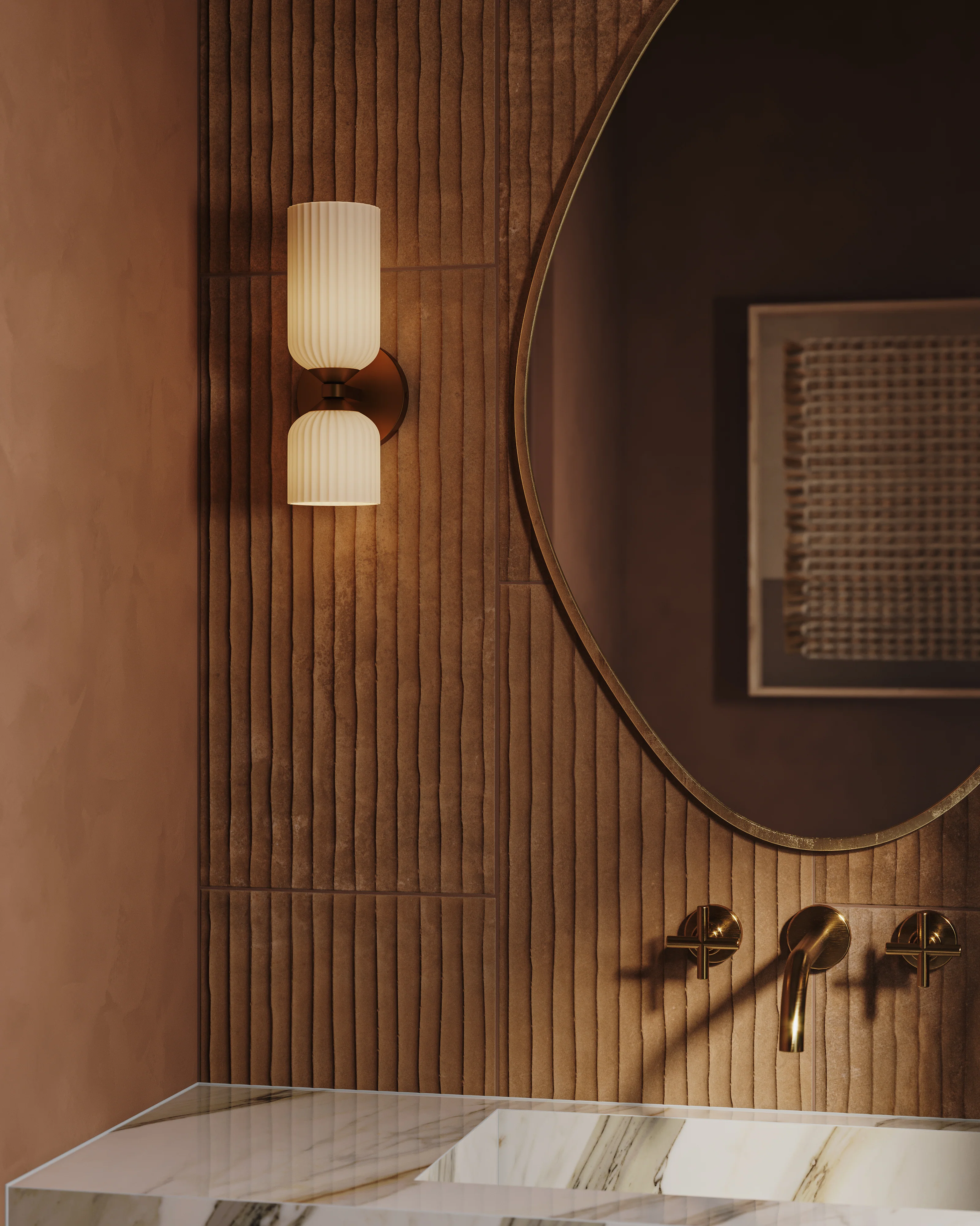 Madison 12" Socket Wall/Vanity Light in Brushed Gold and Glossy Ribbed Opal Glass - Image 2