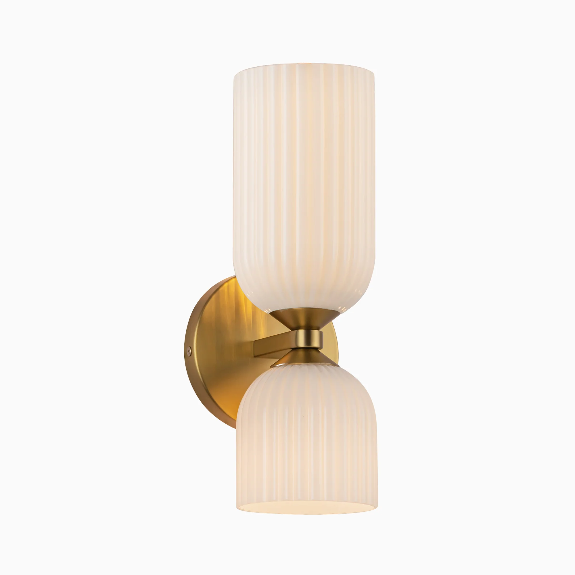 Madison 12" Socket Wall/Vanity Light in Brushed Gold and Glossy Ribbed Opal Glass - Image 3