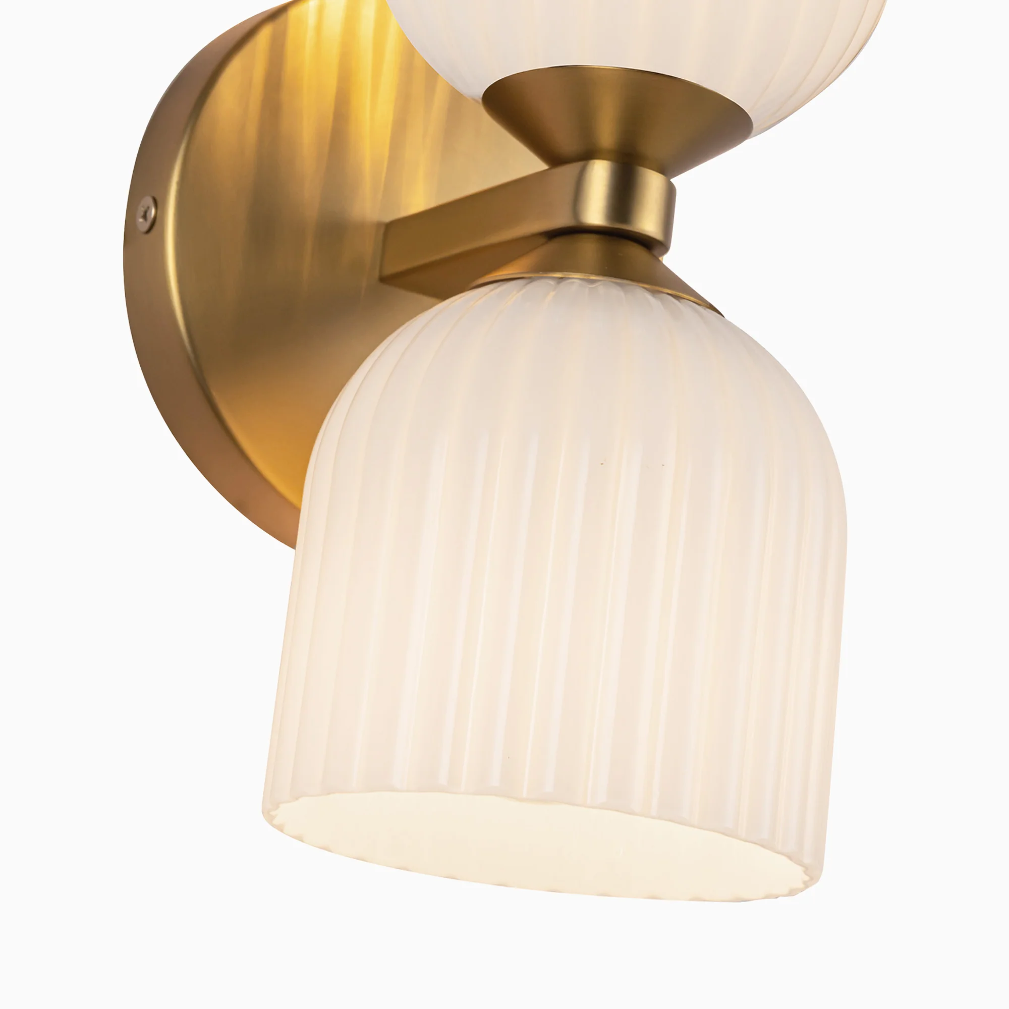 Madison 12" Socket Wall/Vanity Light in Brushed Gold and Glossy Ribbed Opal Glass - Image 5