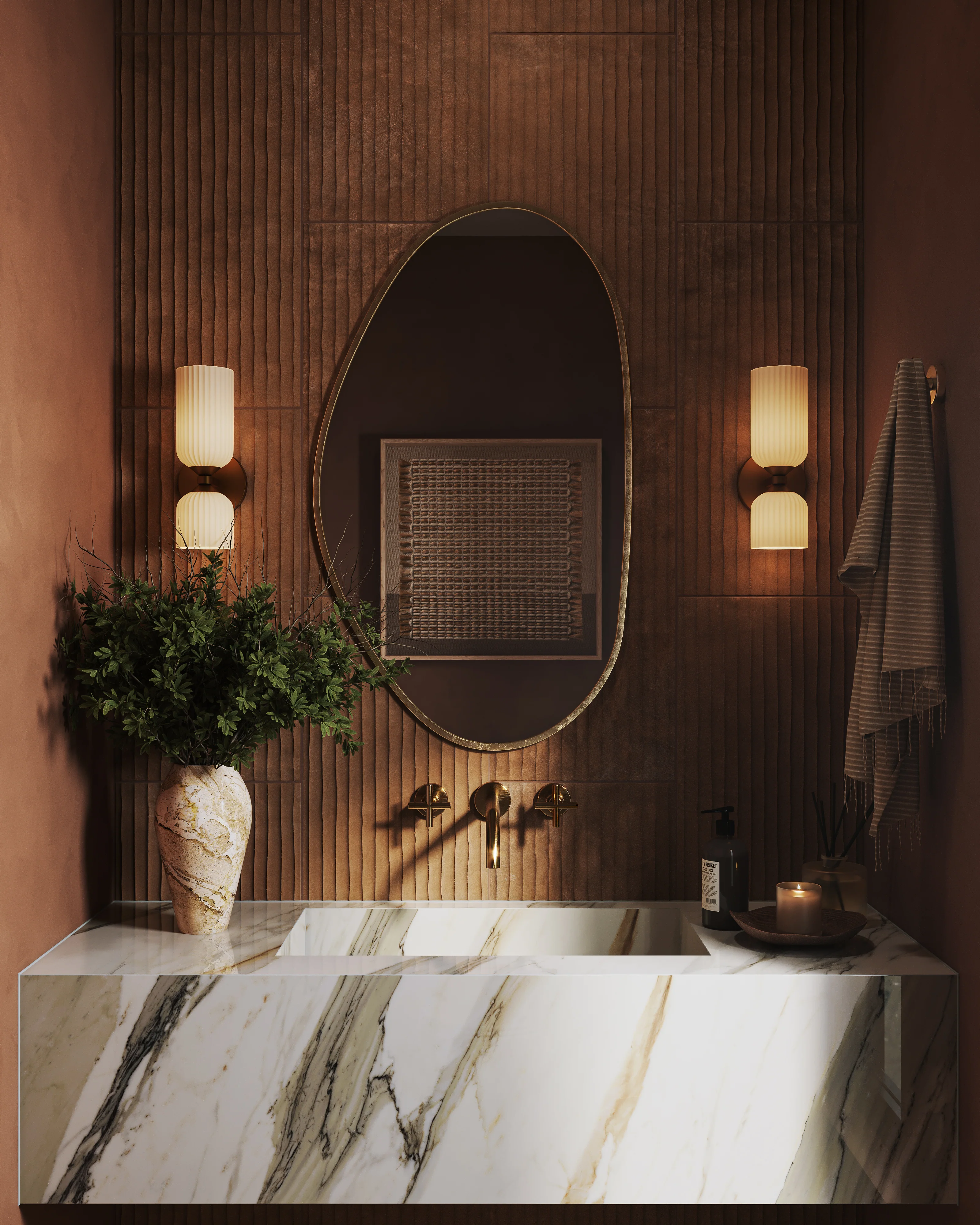 Madison 12" Socket Wall/Vanity Light in Brushed Gold and Glossy Ribbed Opal Glass - Image 6