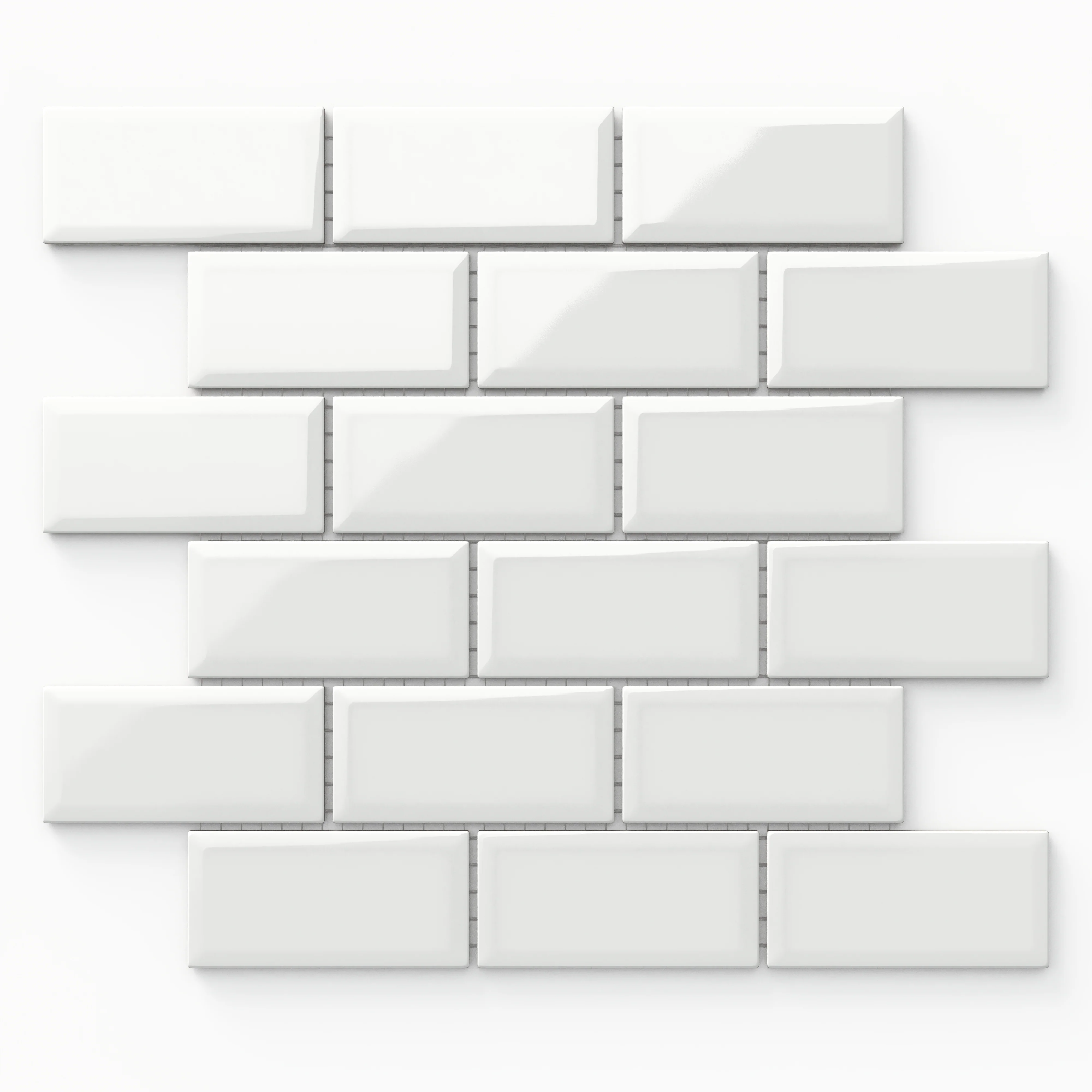 Maggie 12 x 12 Glossy Porcelain 2 x 4 Brick Beveled Mosaic Tile in White