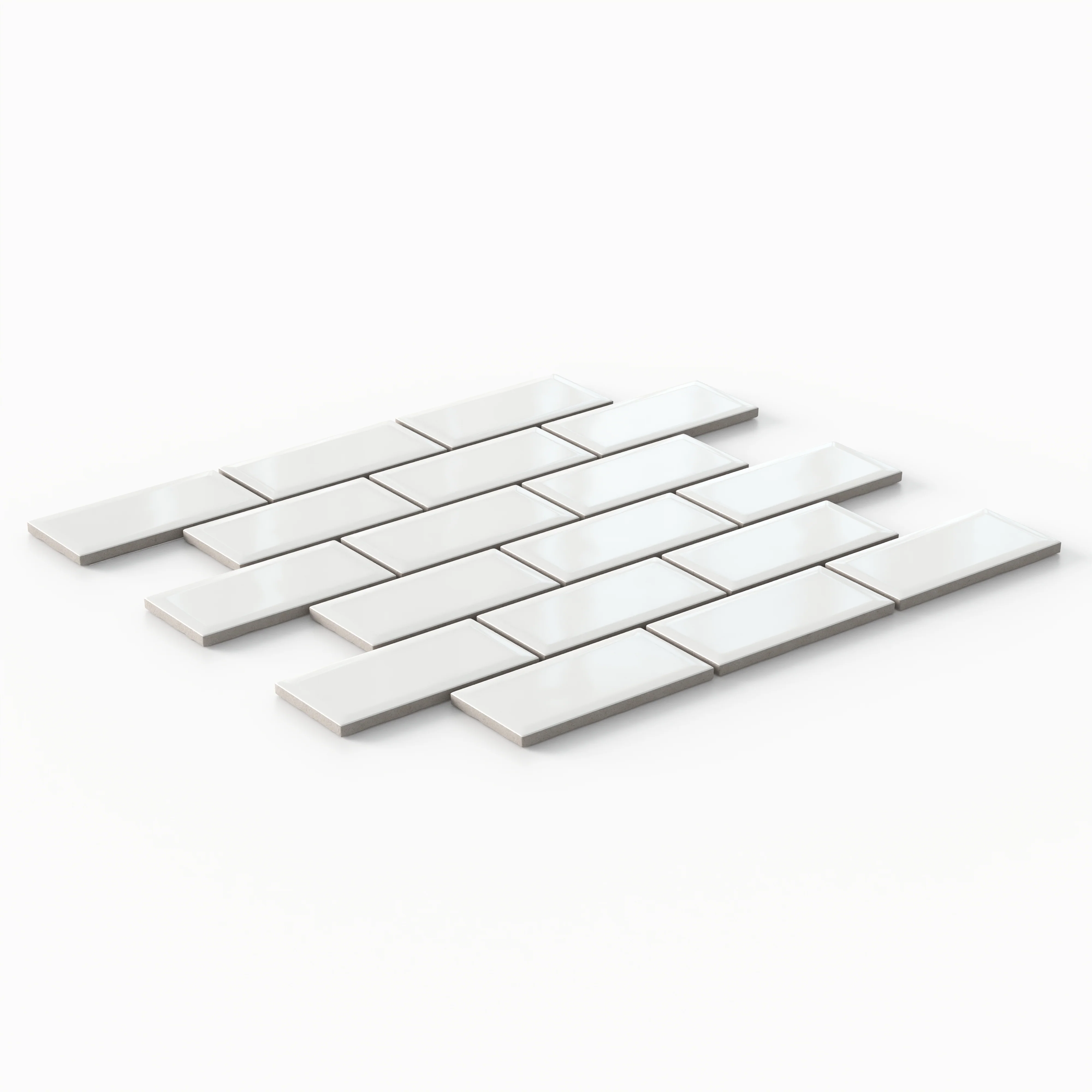 Maggie 12 x 12 Glossy Porcelain 2 x 4 Brick Beveled Mosaic Tile in White - Image 2