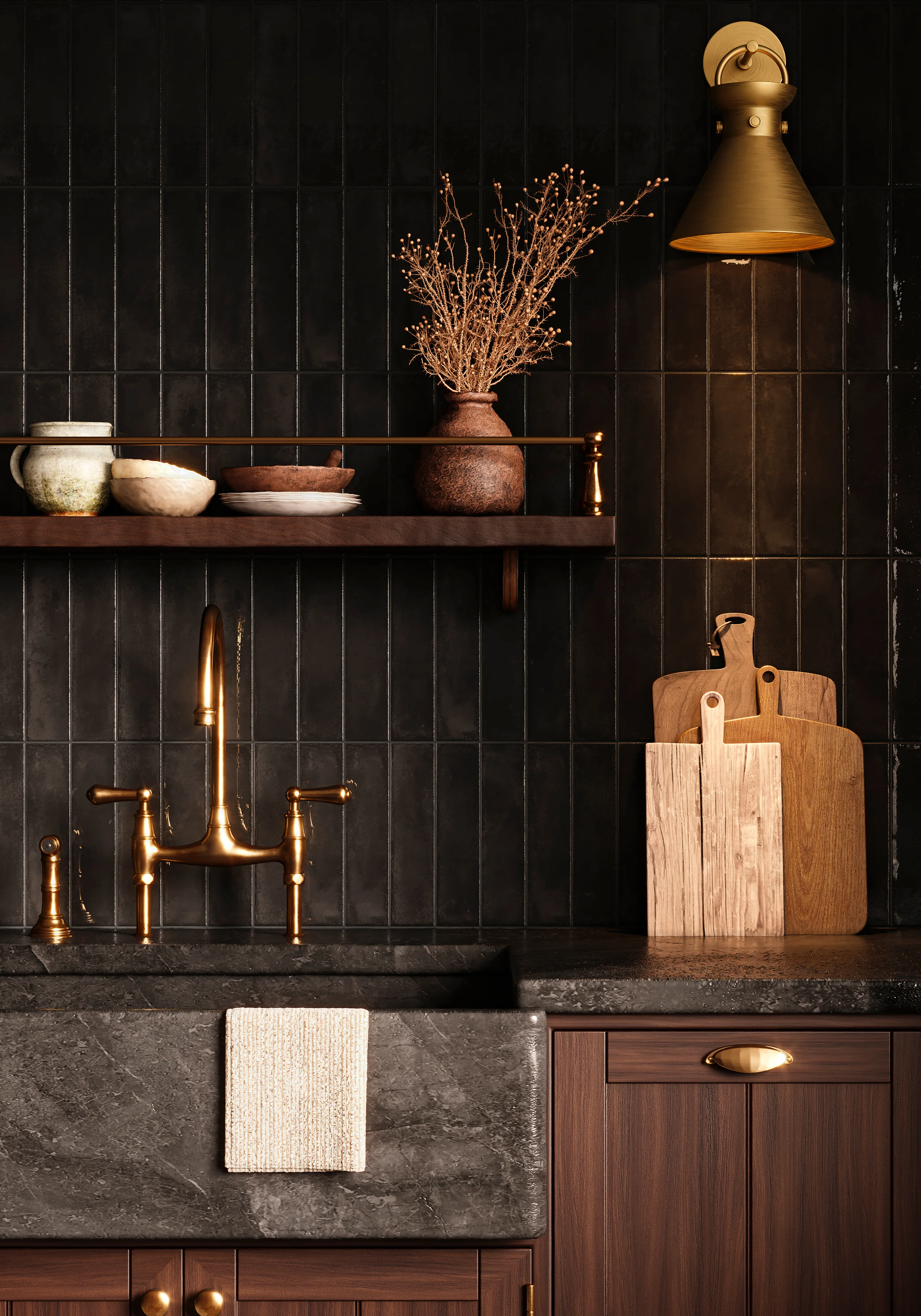 Mara 2 x 10 Glossy Ceramic Tile in Black Cardamom - Image 2