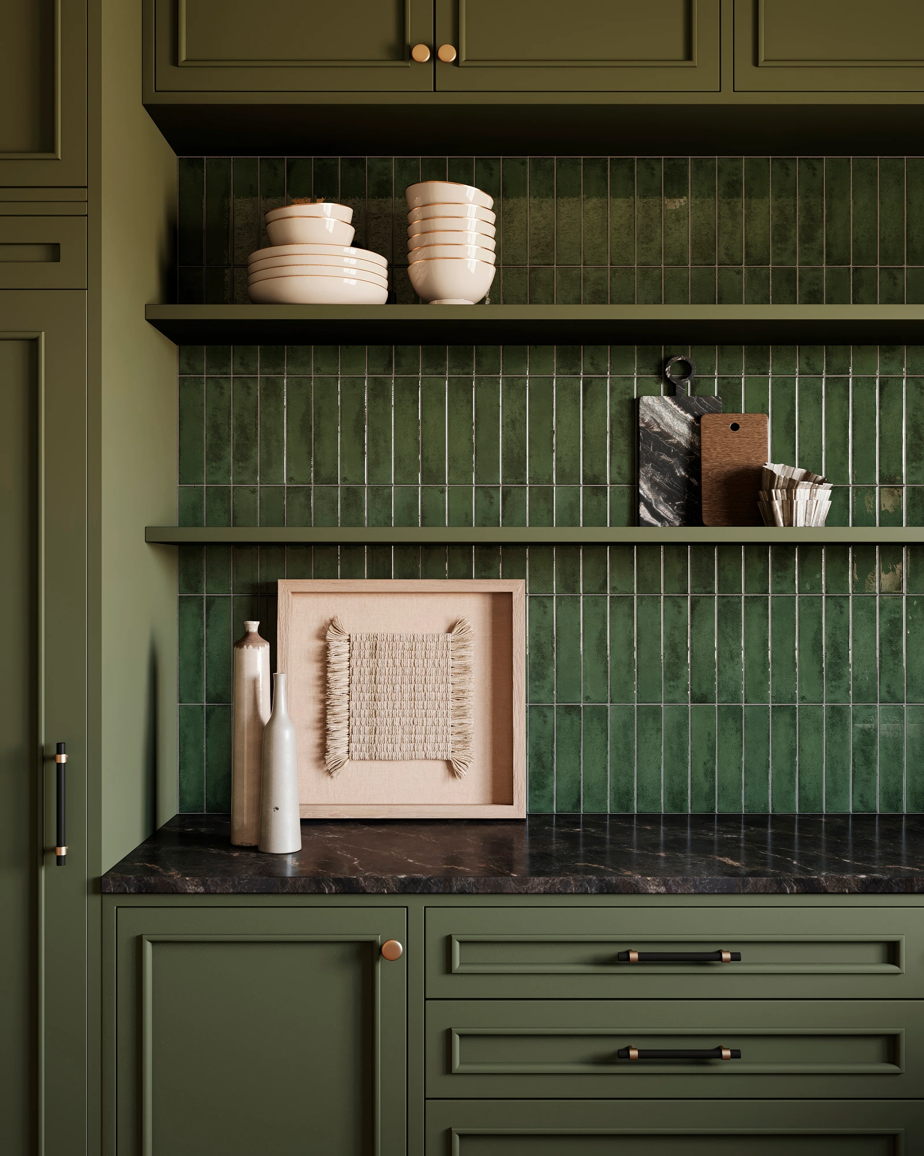 Mara 2 x 10 Glossy Ceramic Tile in Nettle Green - Image 2