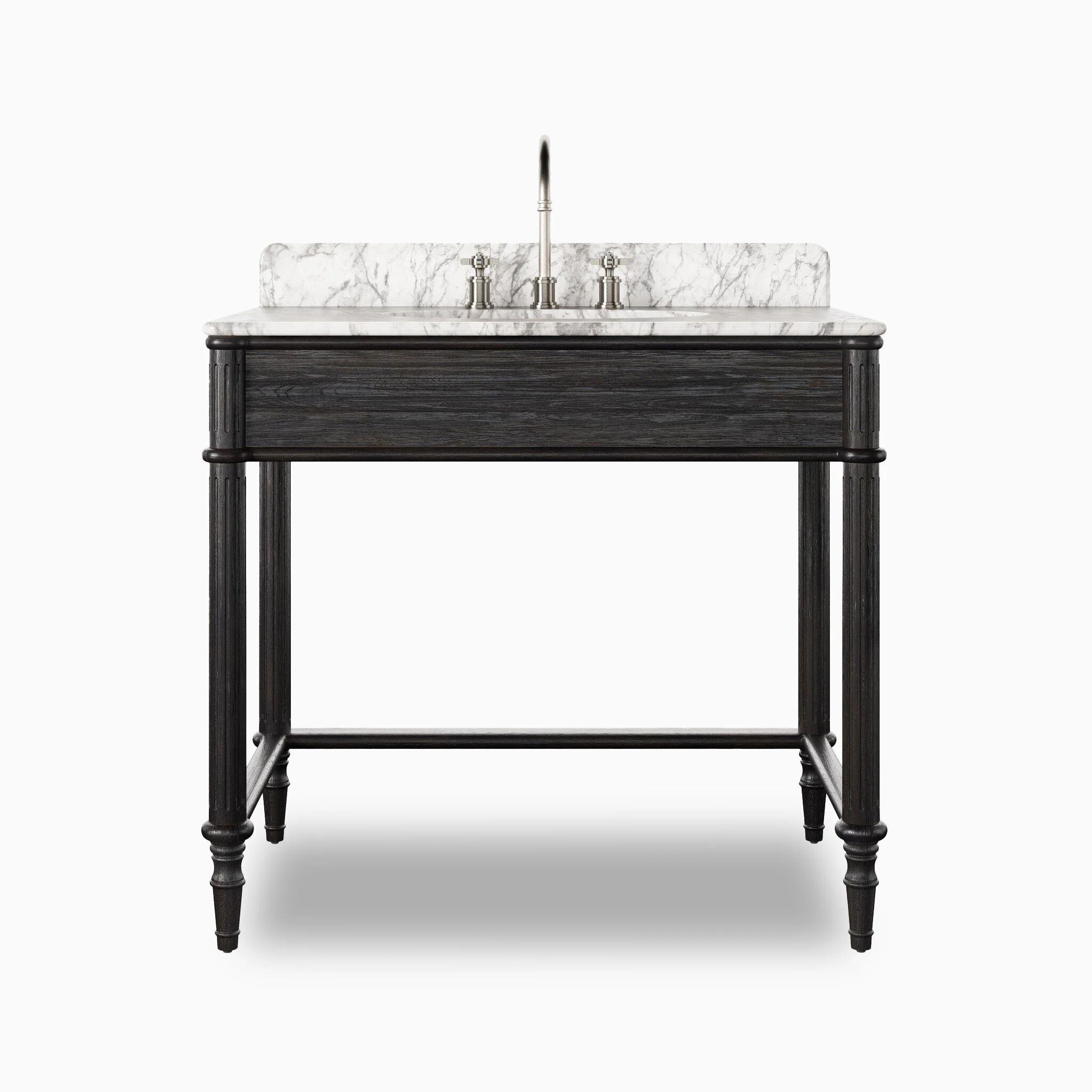 Margot 36" Washstand in Satin Black Veneer with Carrara Marble Top