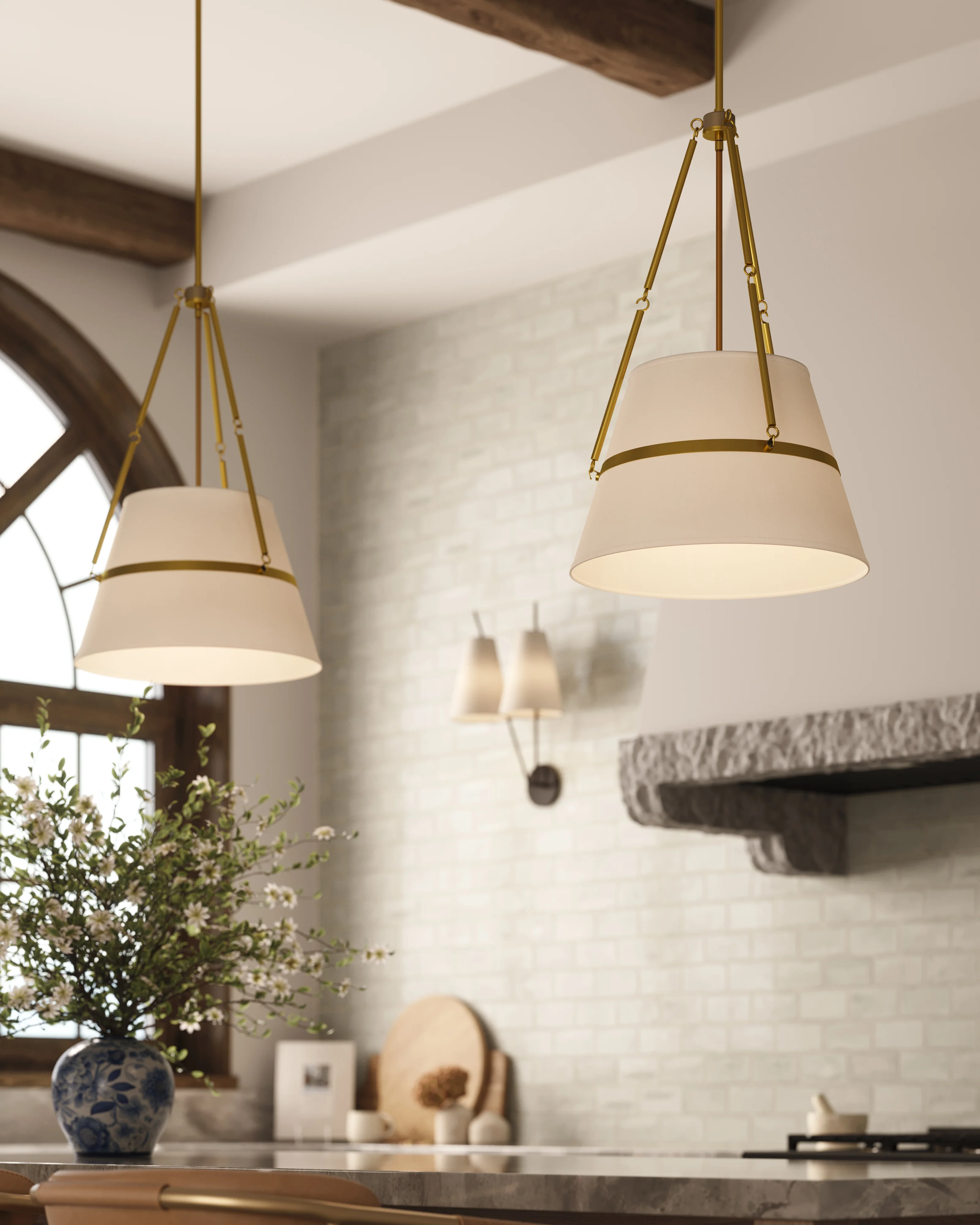 Matthew 18" 1 Light Pendant in Aged Gold/White Linen - Image 2