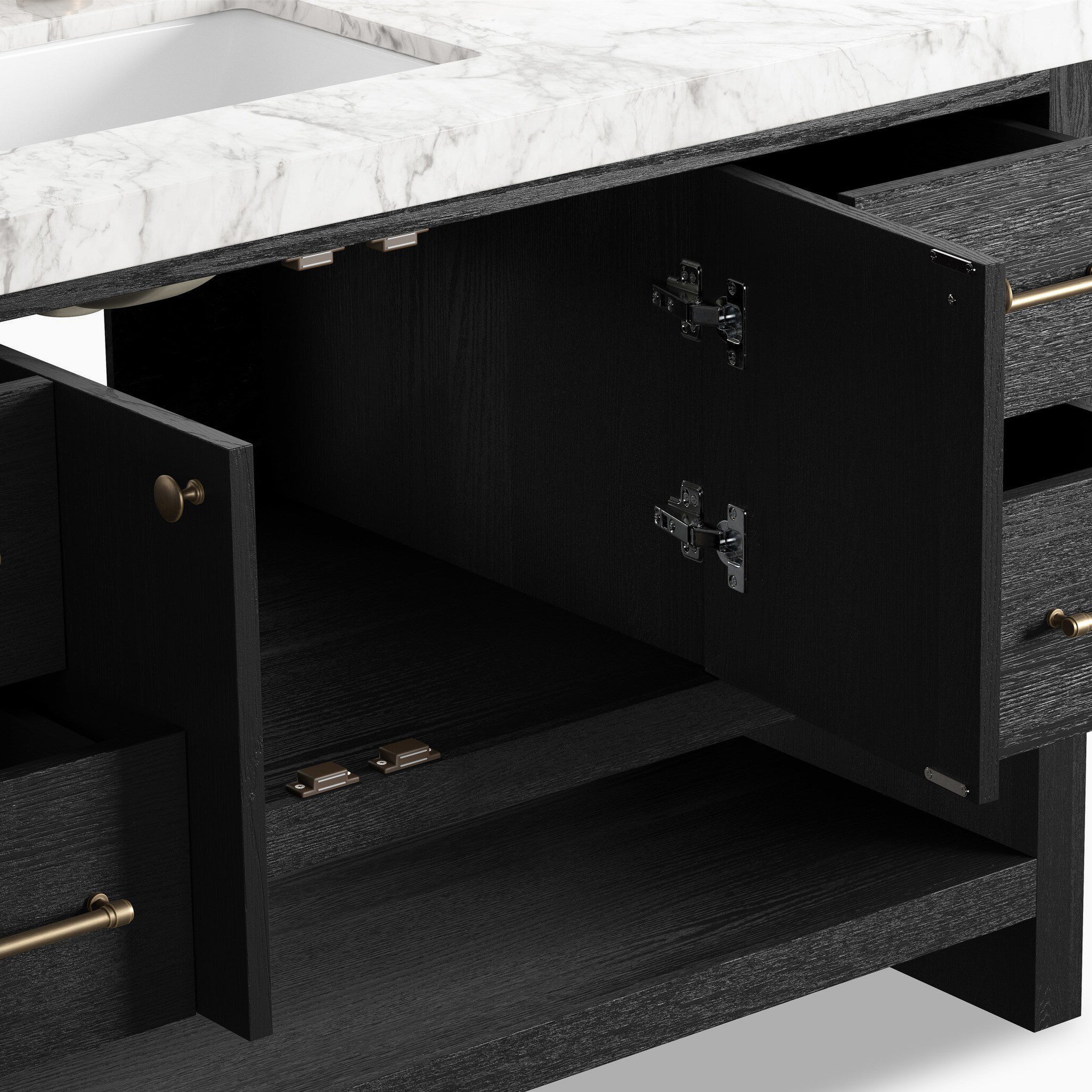 Maxine 55" Single Vanity in Black Wash Oak Veneer with Carrara Marble Top - Image 9