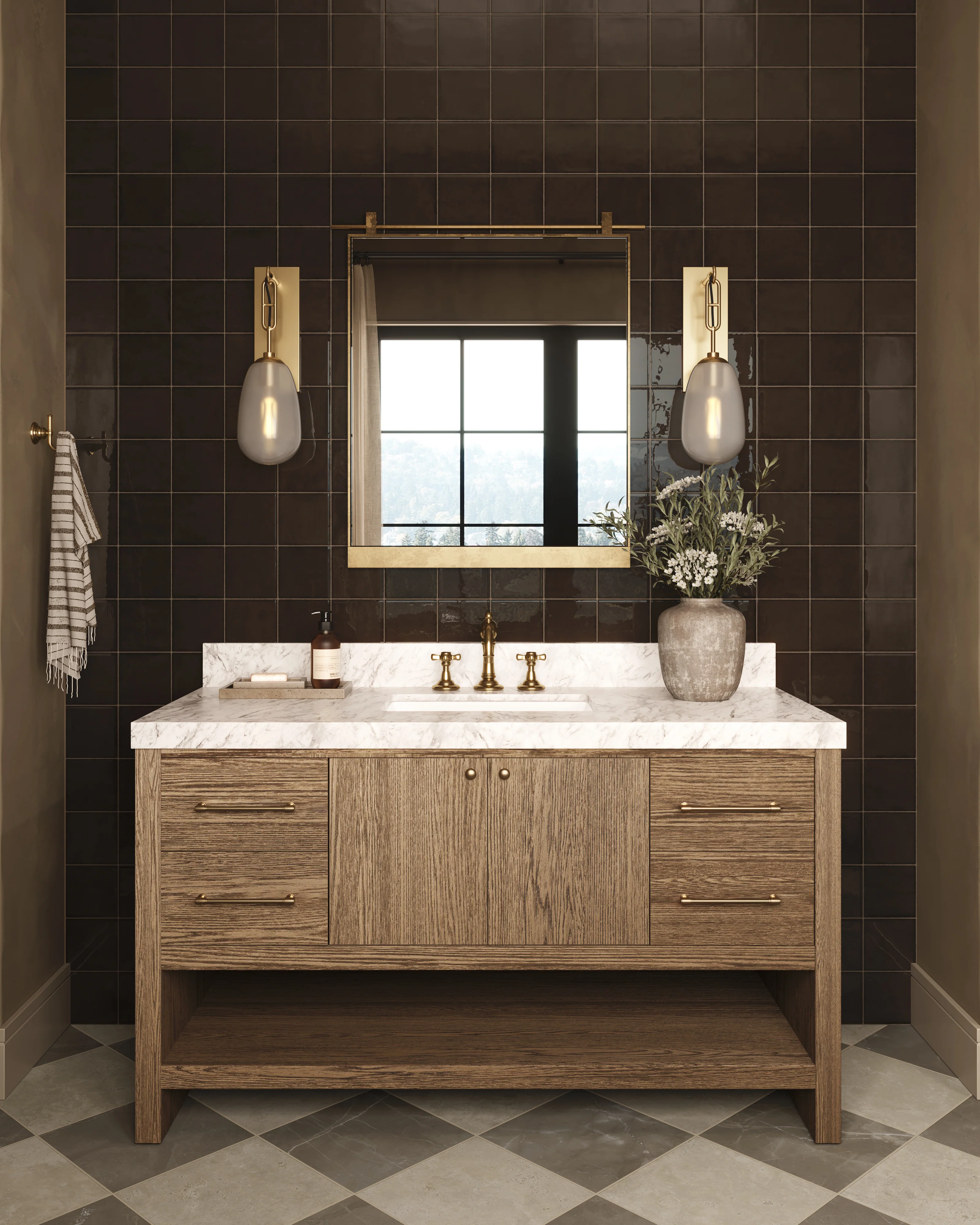 Maxine 55" Single Vanity in Washed Natural Veneer with Carrara Marble Top - Image 2