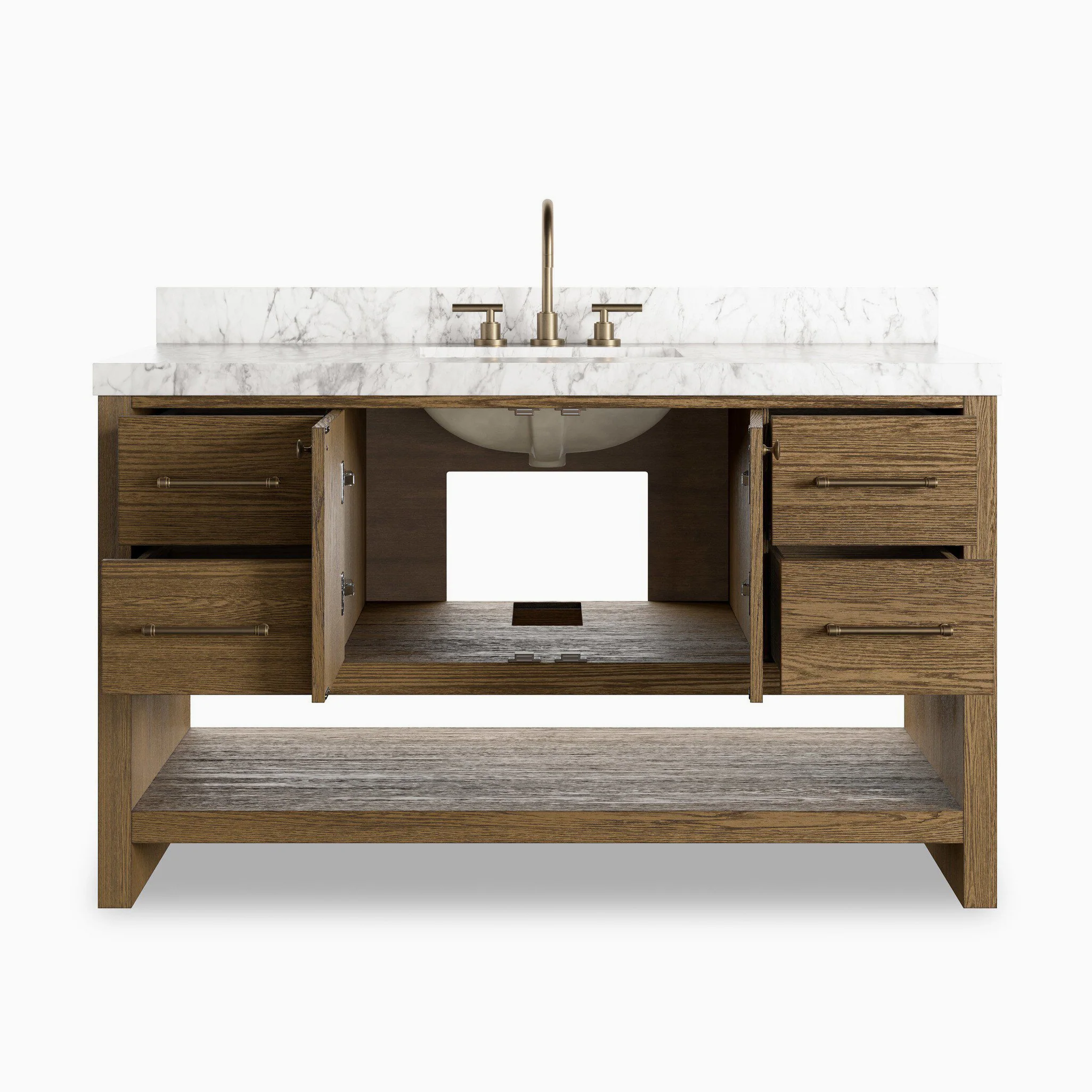 Maxine 55" Single Vanity in Washed Natural Veneer with Carrara Marble Top - Image 6