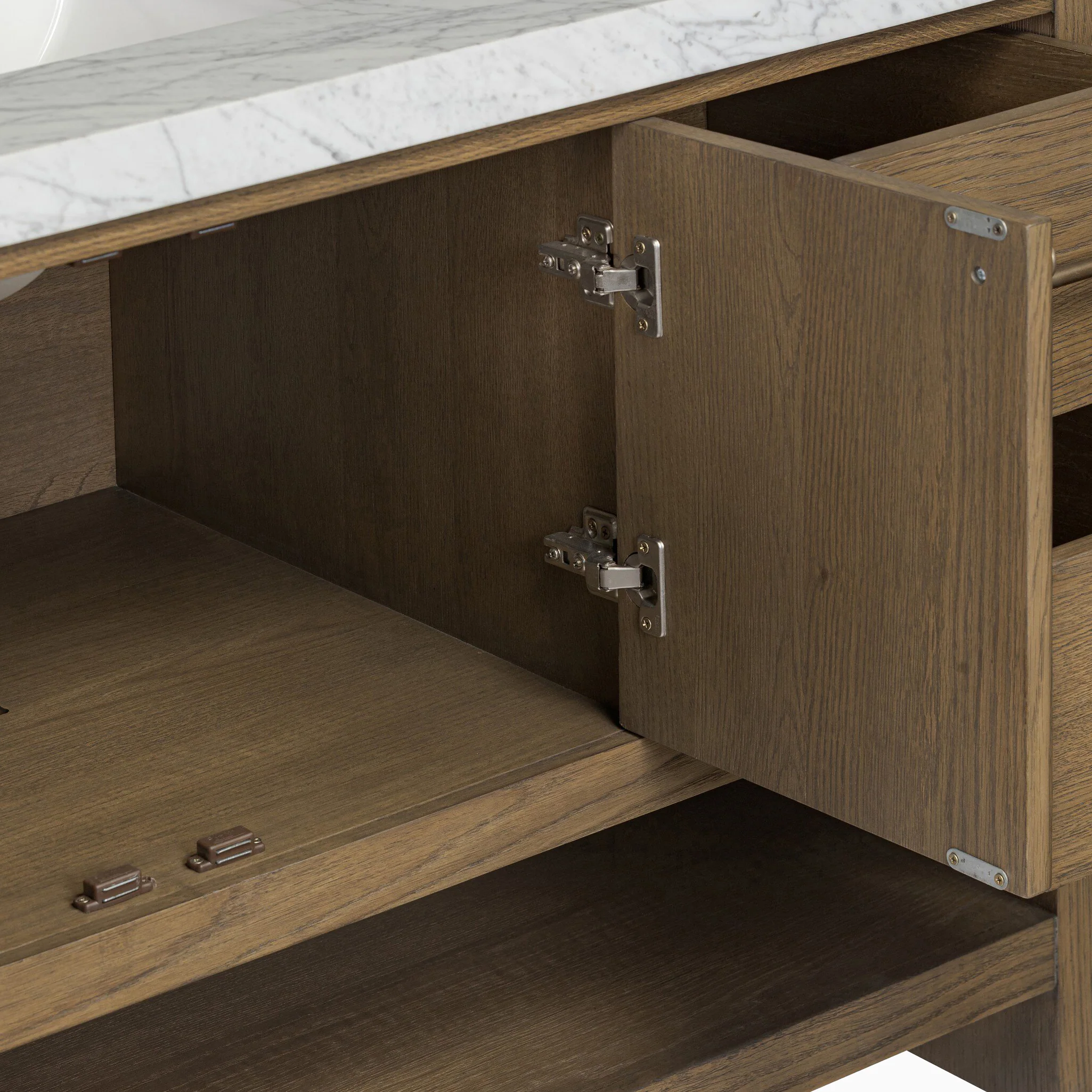 Maxine 55" Single Vanity in Washed Natural Veneer with Carrara Marble Top - Image 9