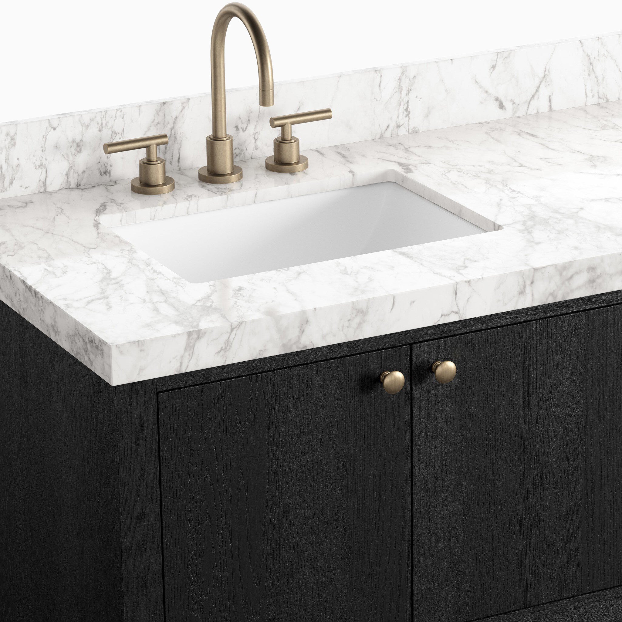Maxine 72" Double Vanity in Black Wash Oak Veneer with Carrara Marble Top - Image 10