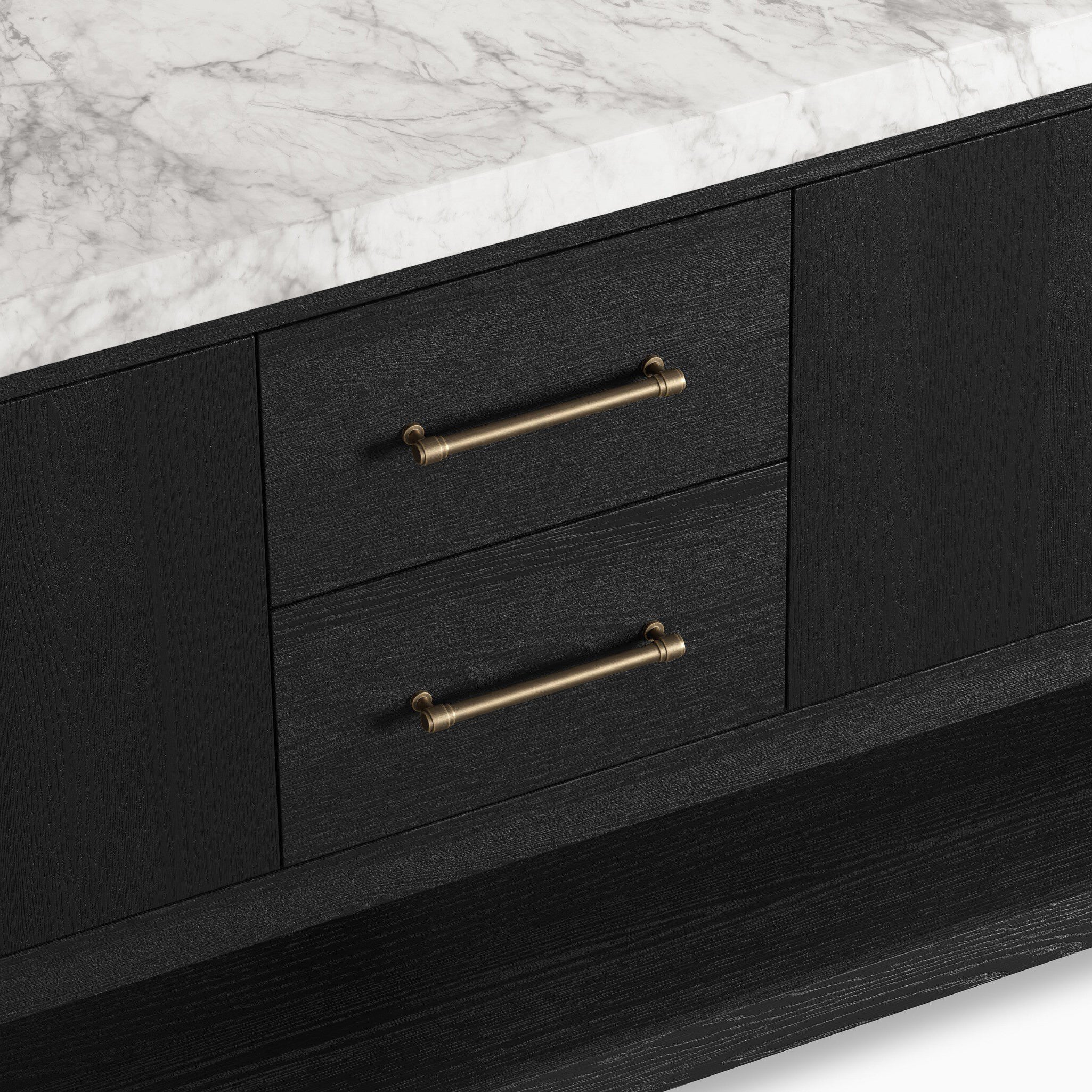 Maxine 72" Double Vanity in Black Wash Oak Veneer with Carrara Marble Top - Image 8