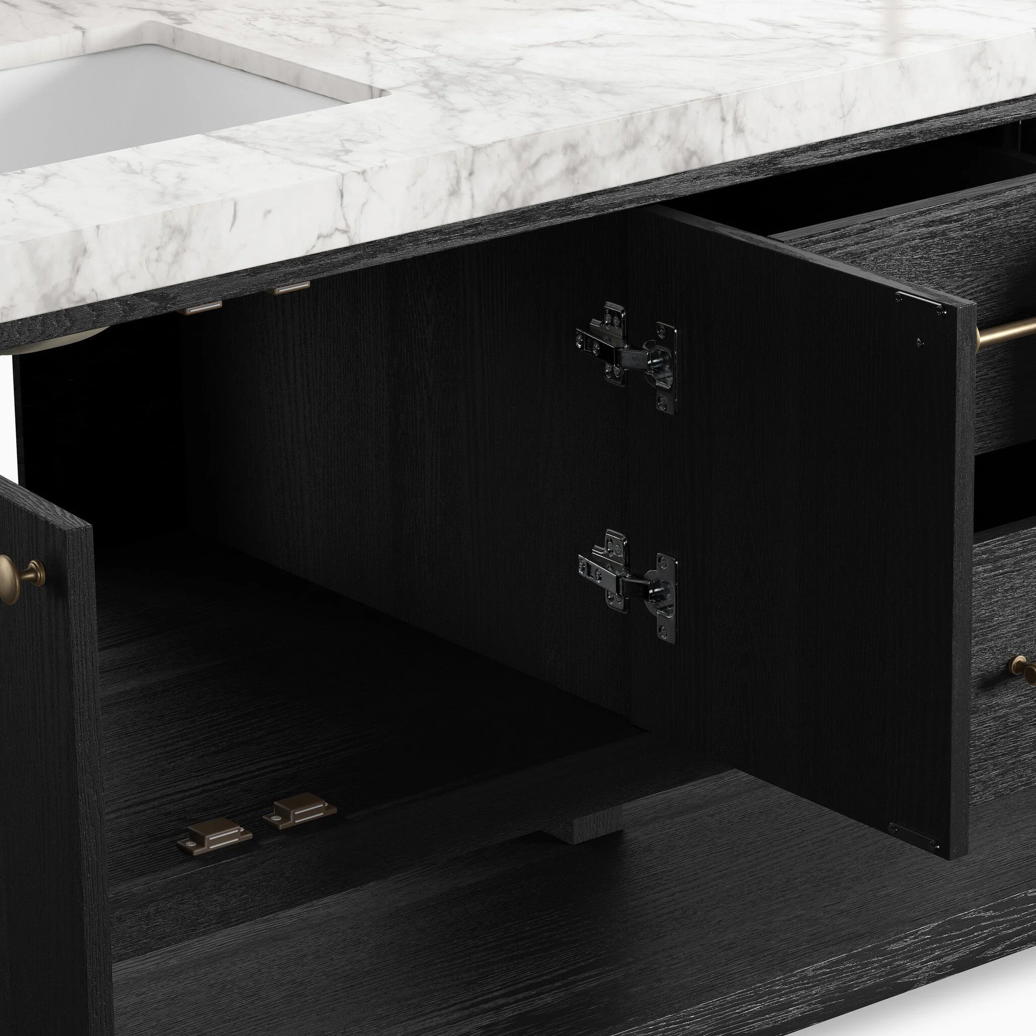 Maxine 72" Double Vanity in Black Wash Oak Veneer with Carrara Marble Top - Image 9