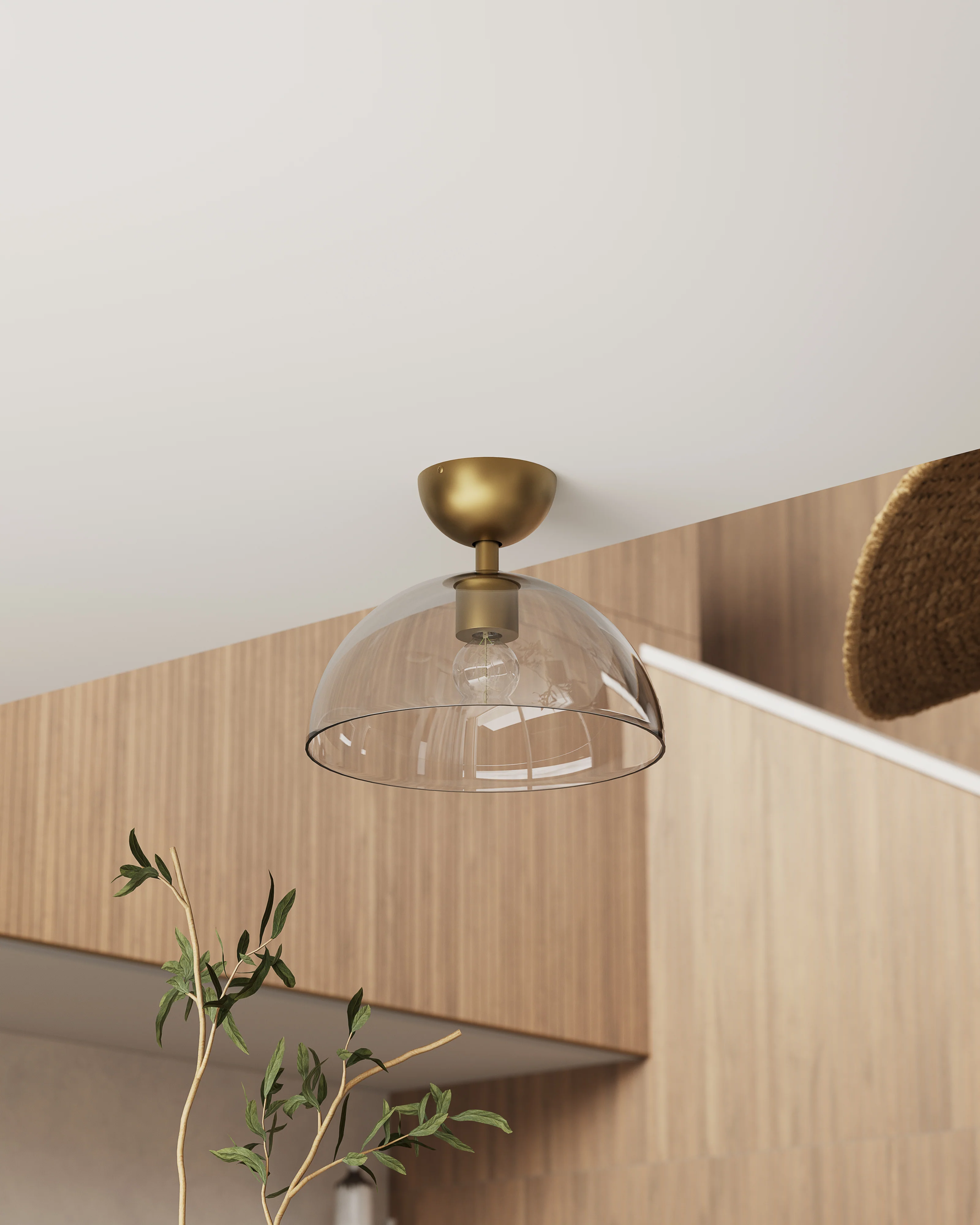Merrill 12" 1 Light Semi-Flush Mount in Brushed Gold/Clear Glass - Image 2