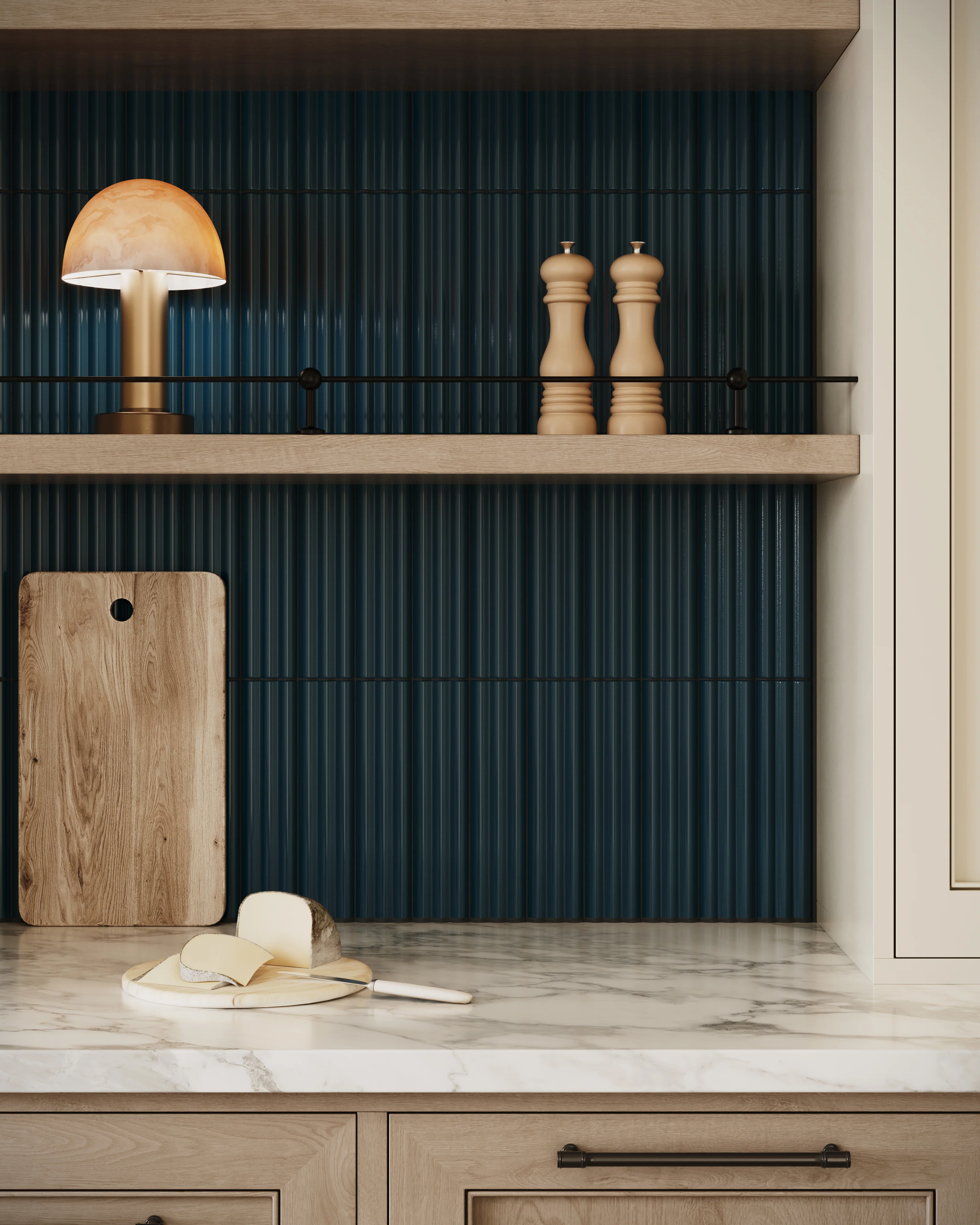 Mika 2.5 x 10 Glossy Ceramic Reeded Tile in Midnight - Image 2