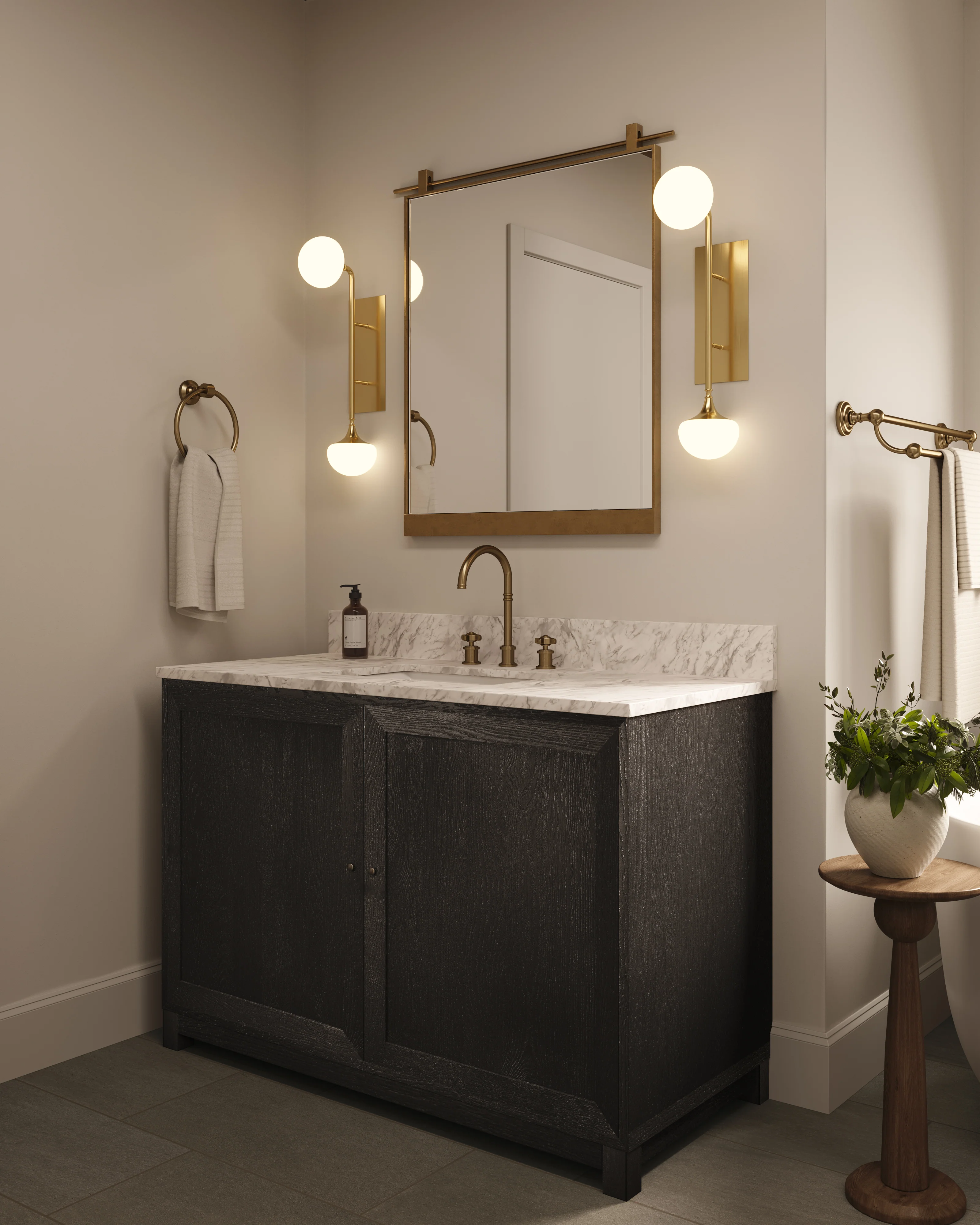 Josephine 48" Single Vanity in Satin Drifted Black Veneer with Carrara Marble Top - Image 2