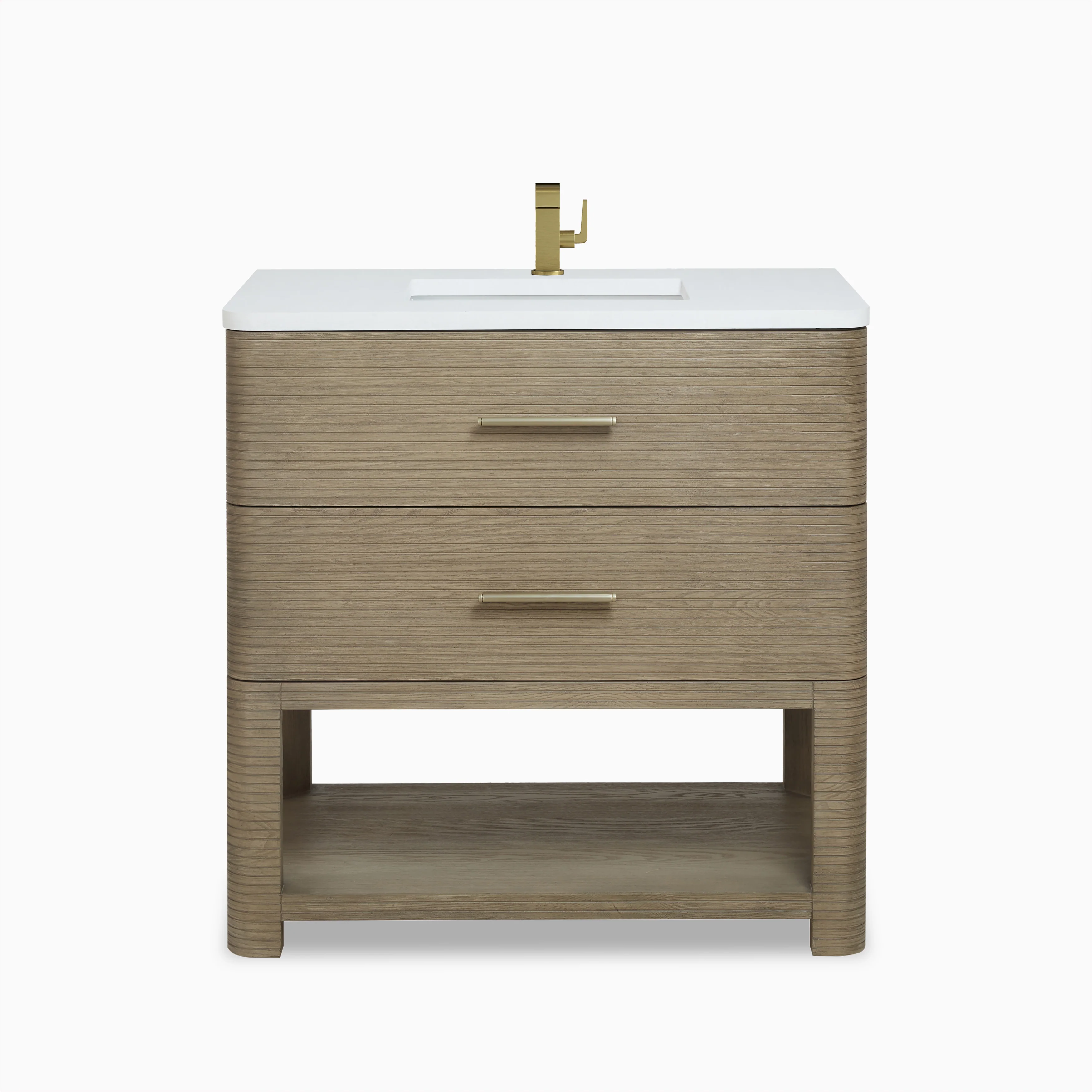 Paxton 36" Single Vanity in Pebble Oak with 3 cm White Zeus Quartz Top