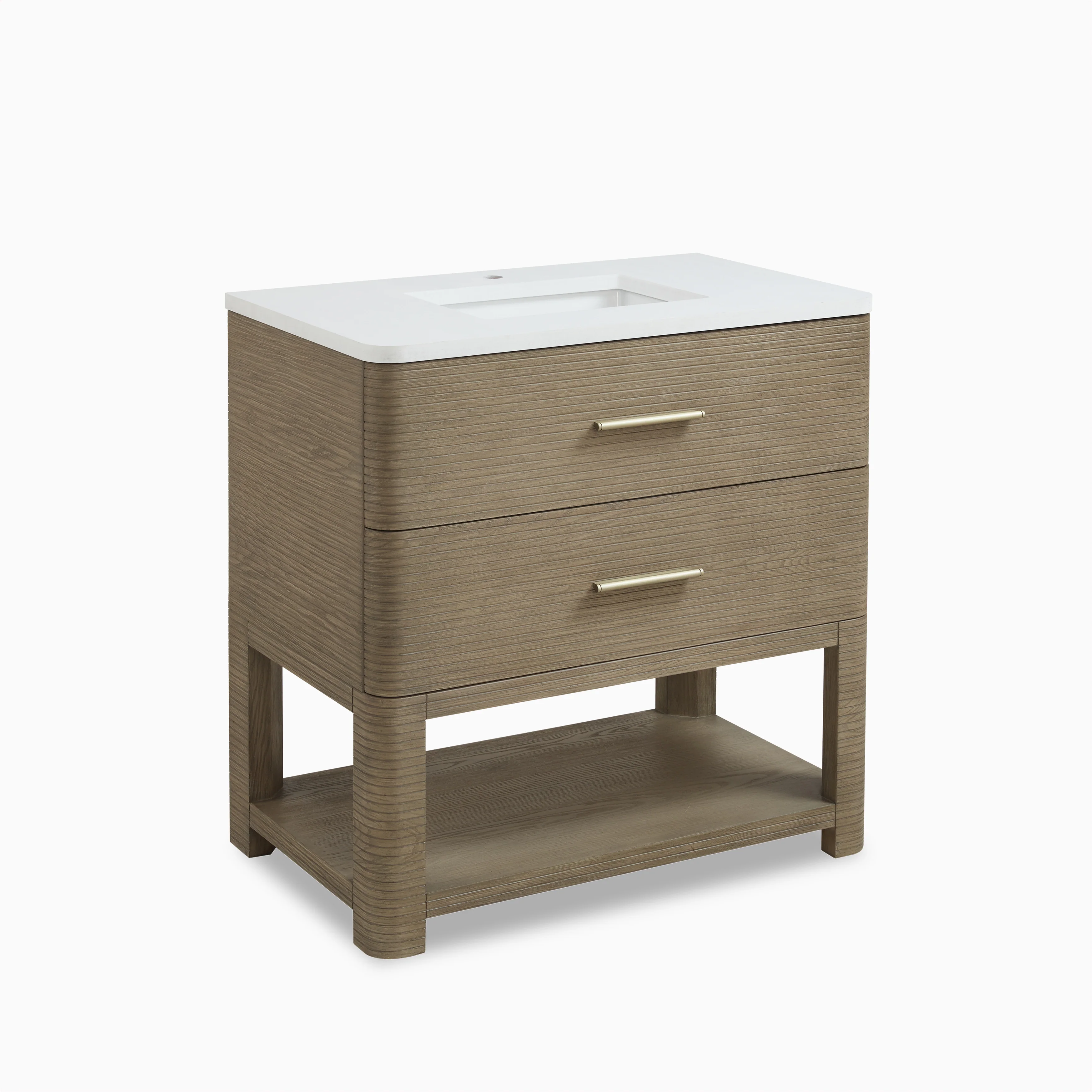 Paxton 36" Single Vanity in Pebble Oak with 3 cm White Zeus Quartz Top - Image 2