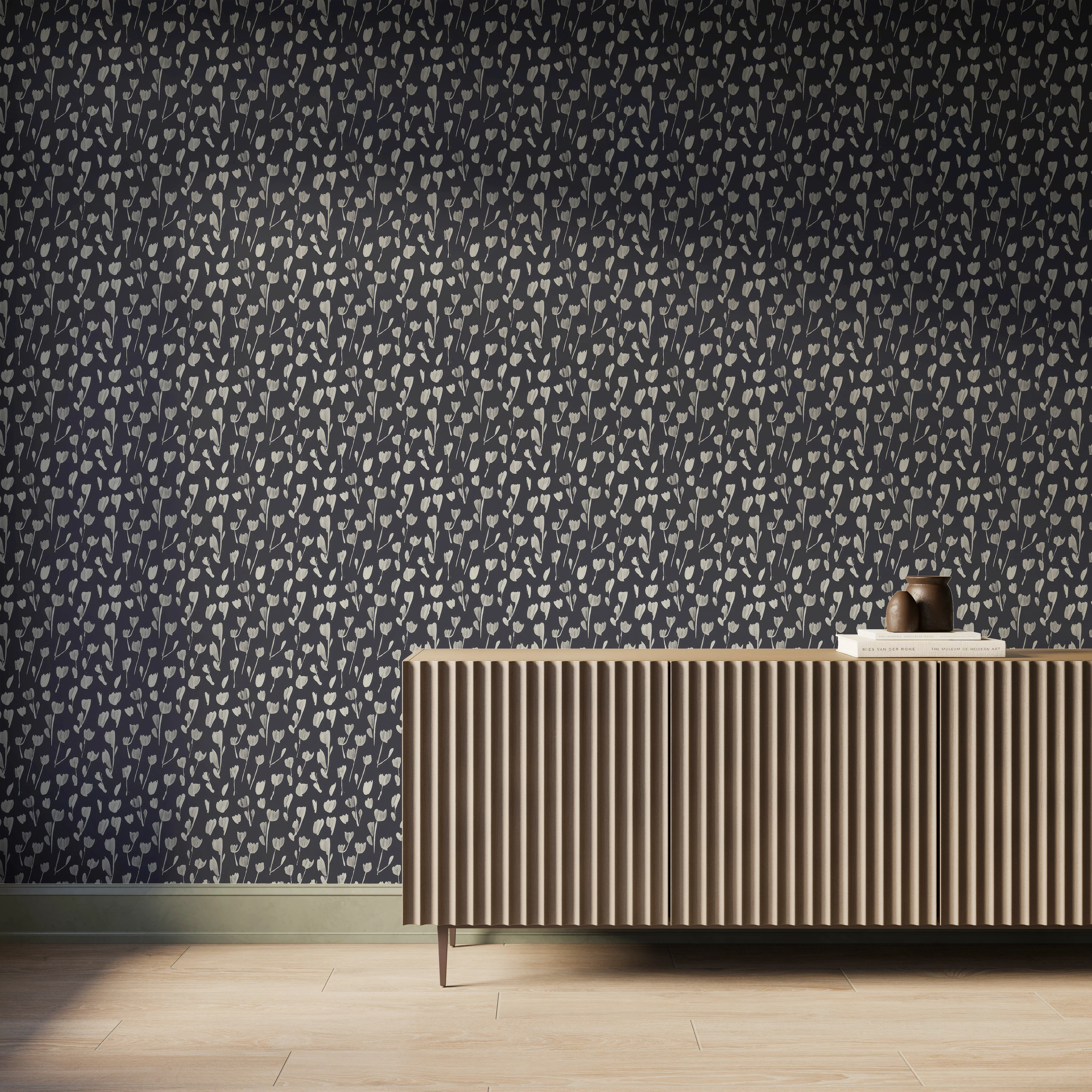 Petaline Wallpaper in Black II, 52" x 132" - Image 2