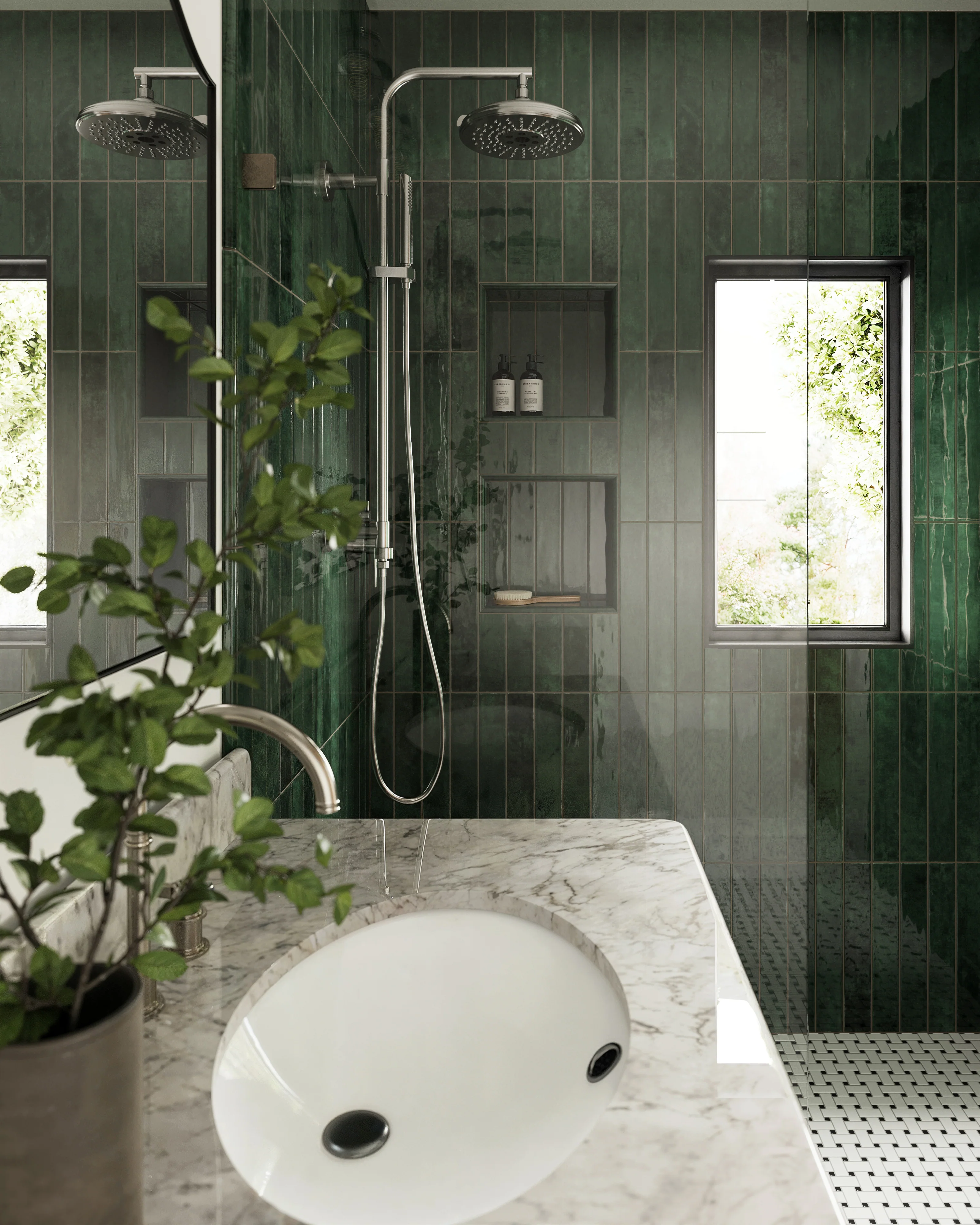 Quinn 12 x 12 Matte Porcelain Basket Weave Mosaic Tile in Black & White Mix - Image 6