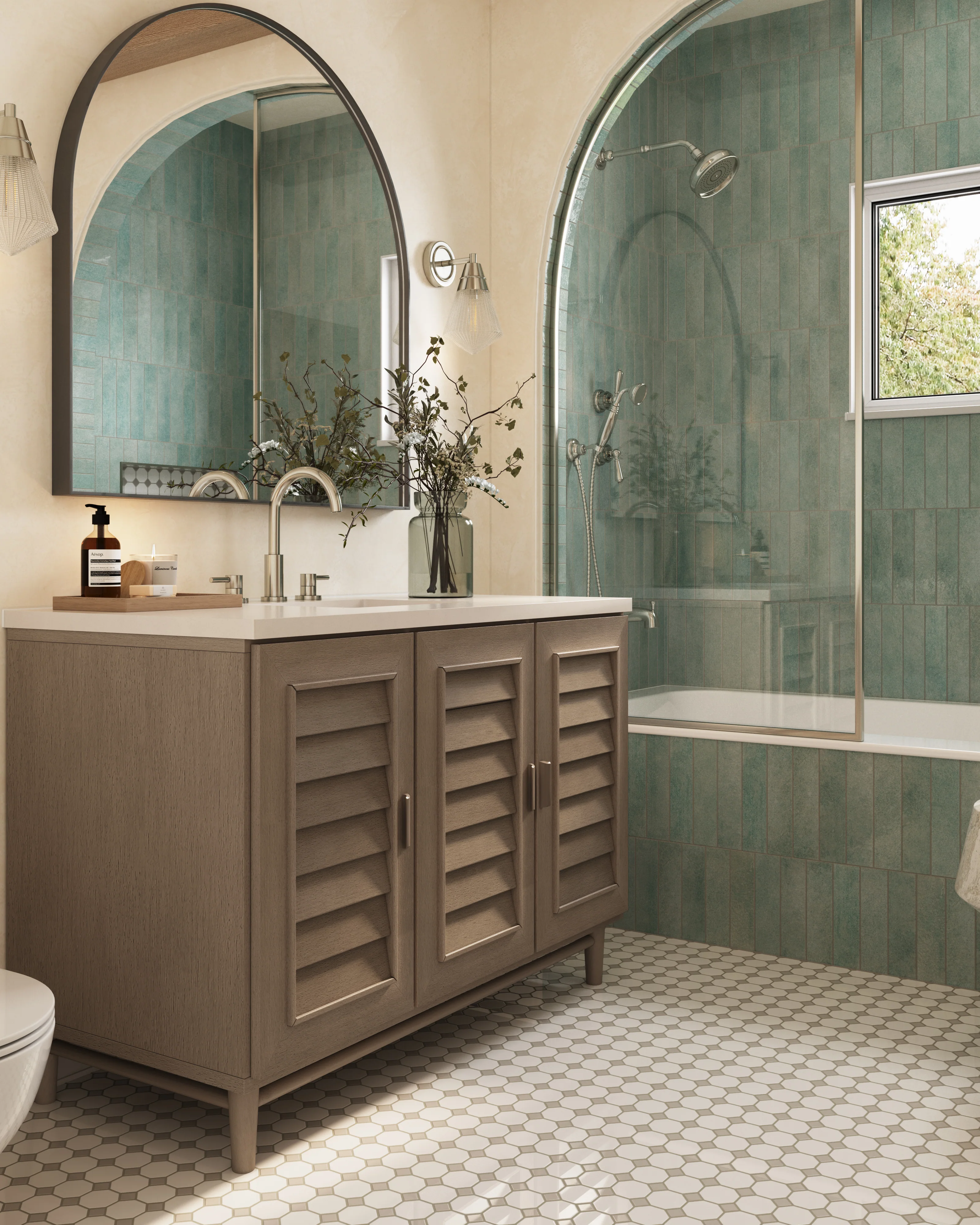Quinn 12 x 12 Matte Porcelain Octagon Mosaic Tile in Grey & White Mix - Image 6