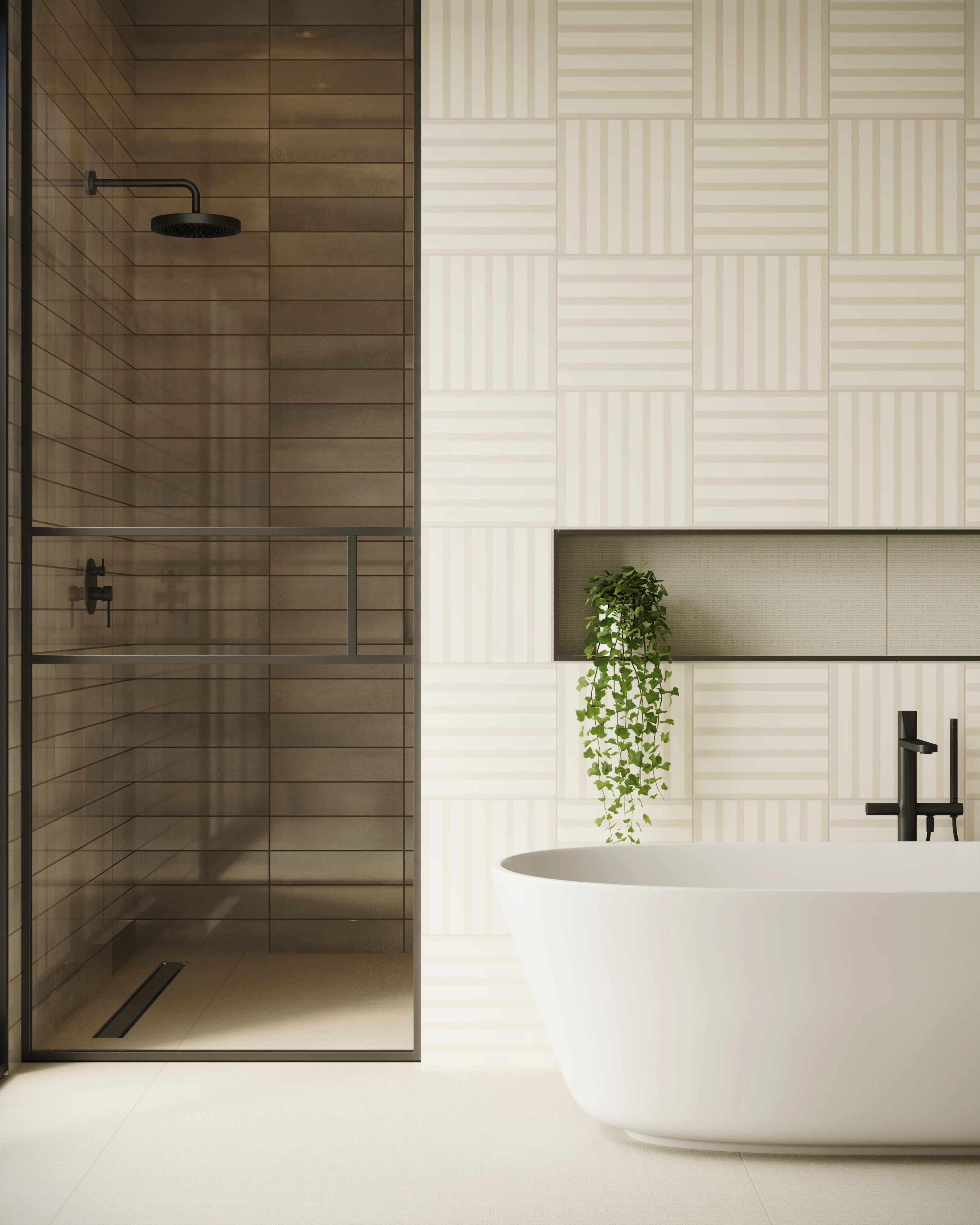 Riley 12 x 12 Matte Porcelain Tile in Striped Pattern Cream - Image 2