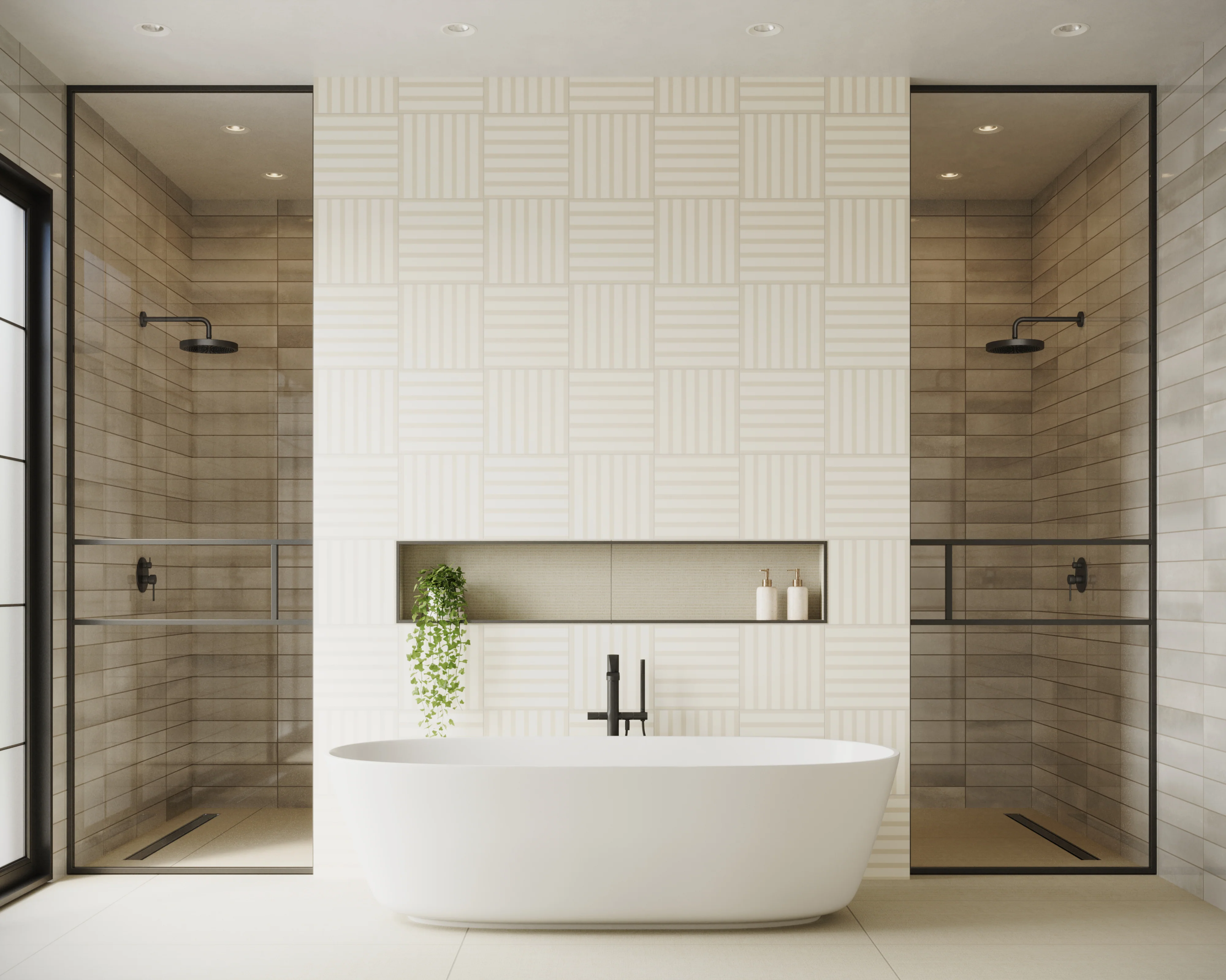 Riley 12 x 12 Matte Porcelain Tile in Striped Pattern Cream - Image 8
