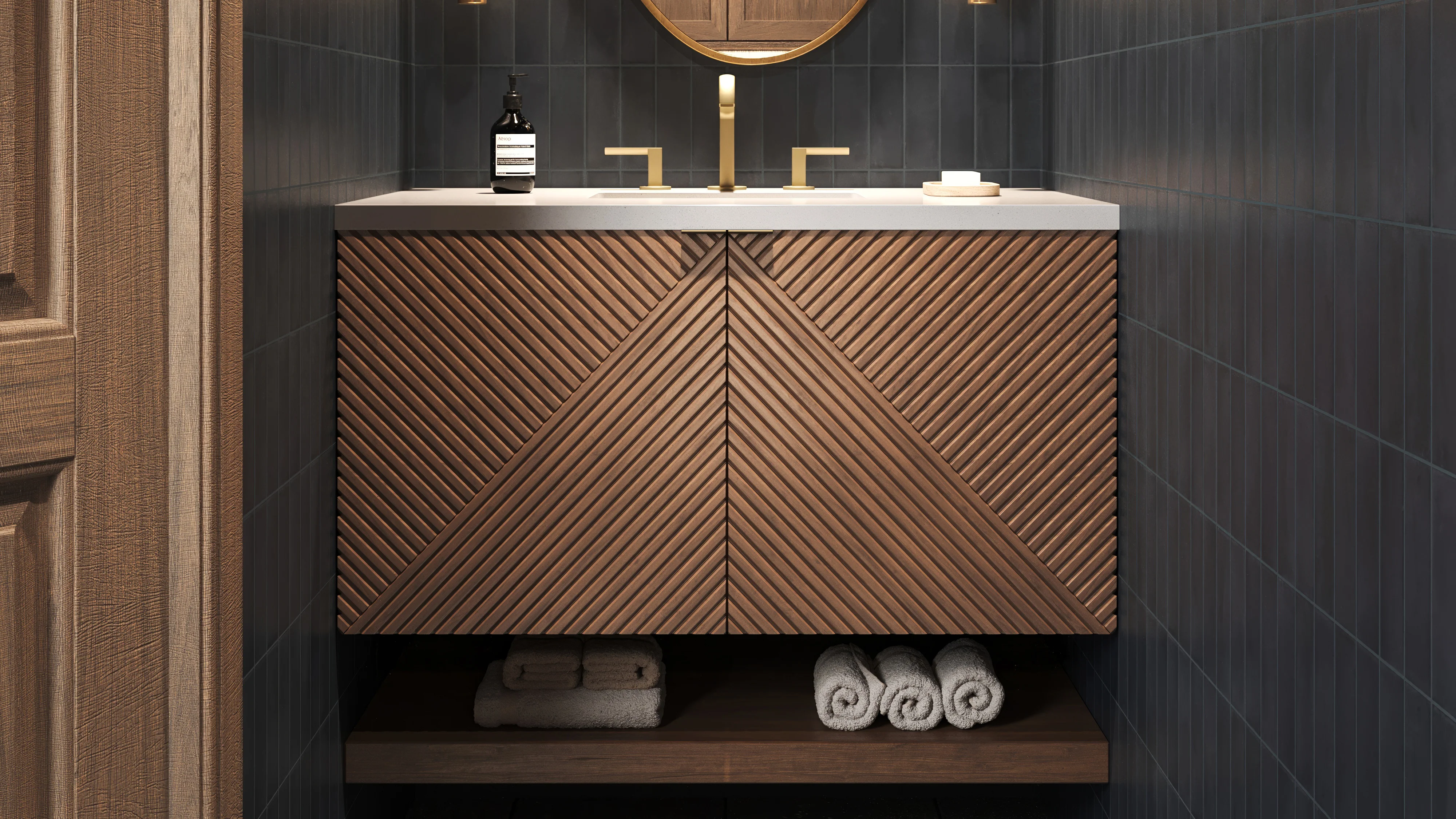 Royce 36" Single Vanity in Chestnut with 3 cm White Zeus Quartz Top - Image 7