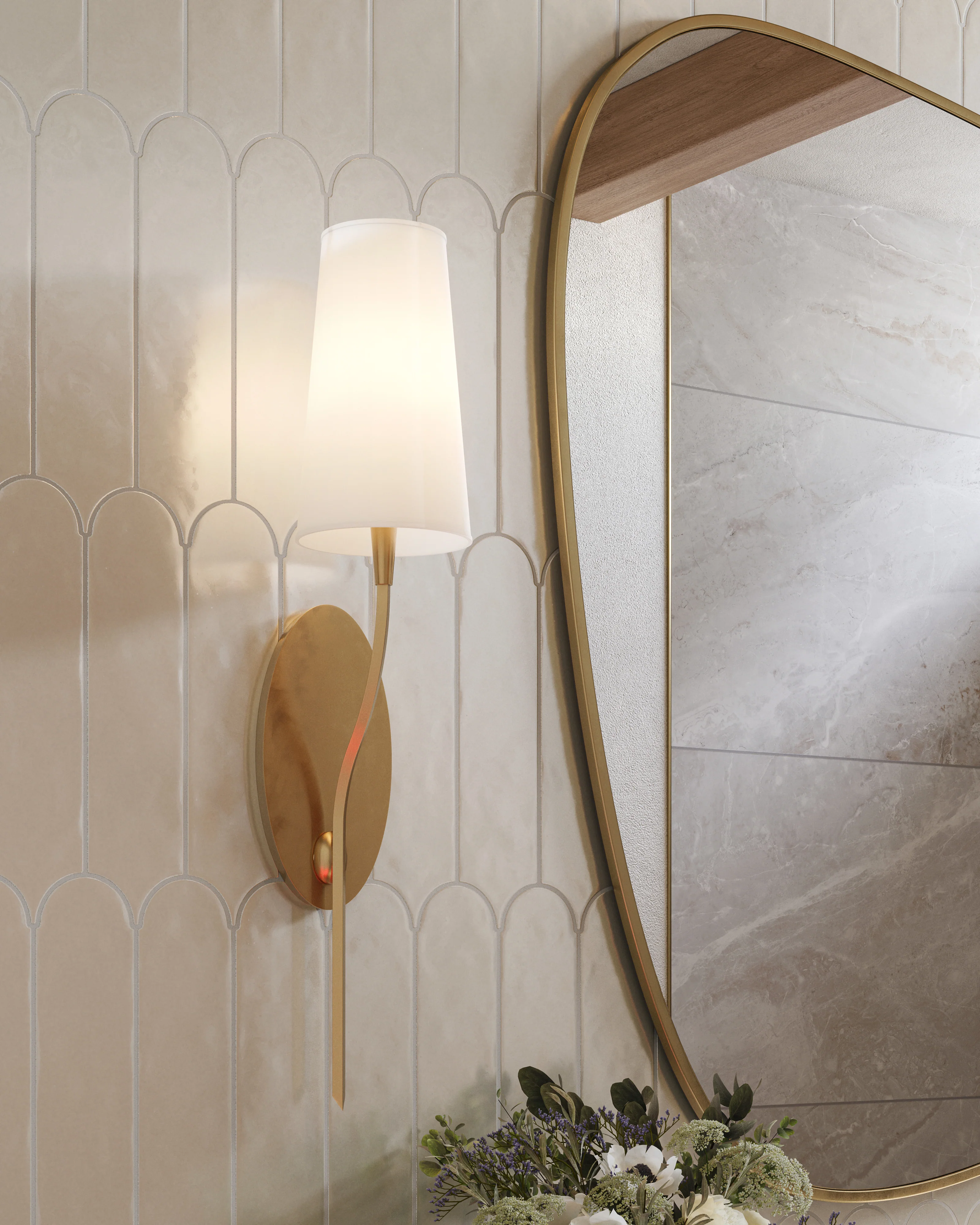 Sarina 3 x 12 Glossy Ceramic Fishscale Tile in Shell - Image 9