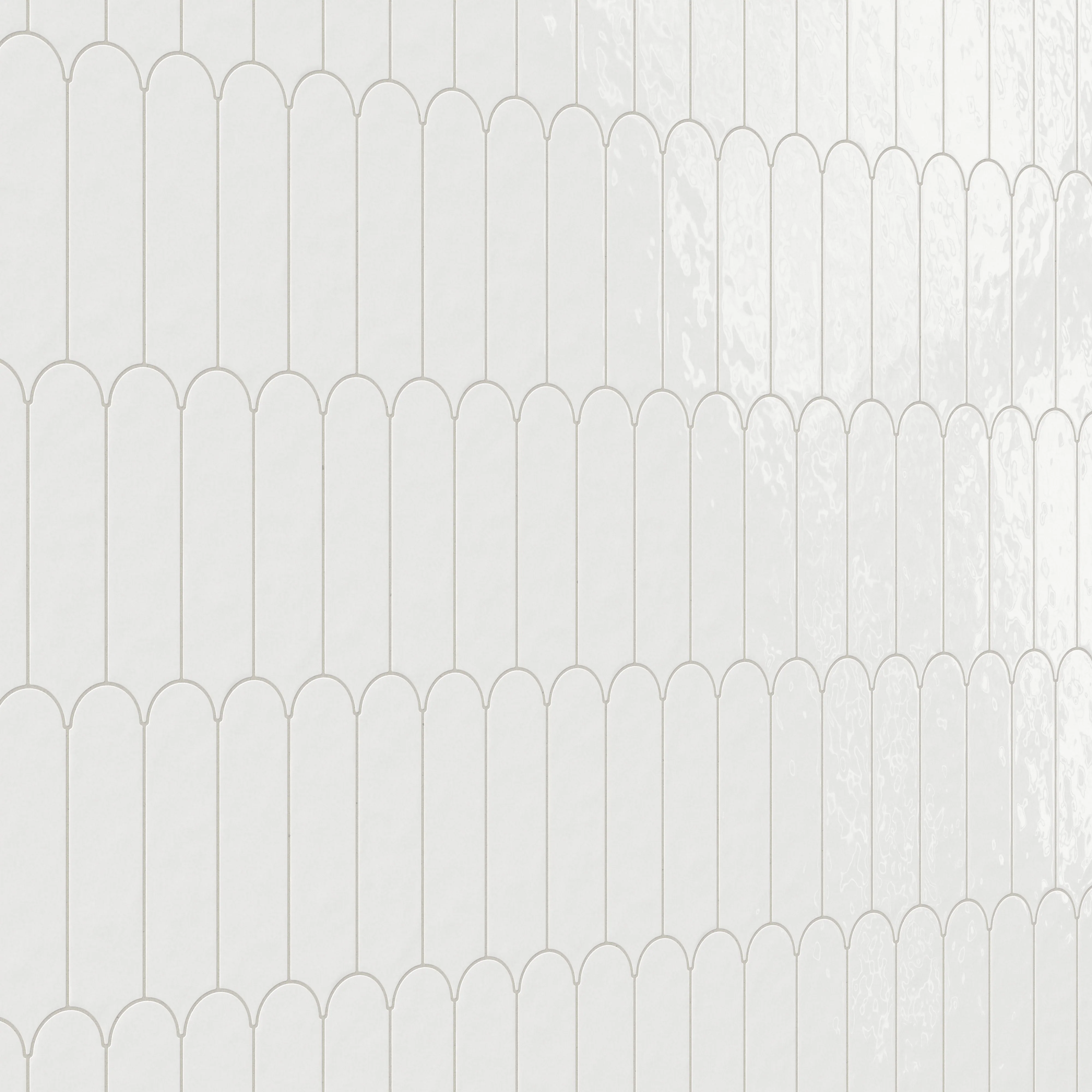 Sarina 3 x 12 Glossy Ceramic Fishscale Tile in White Ice - Image 5