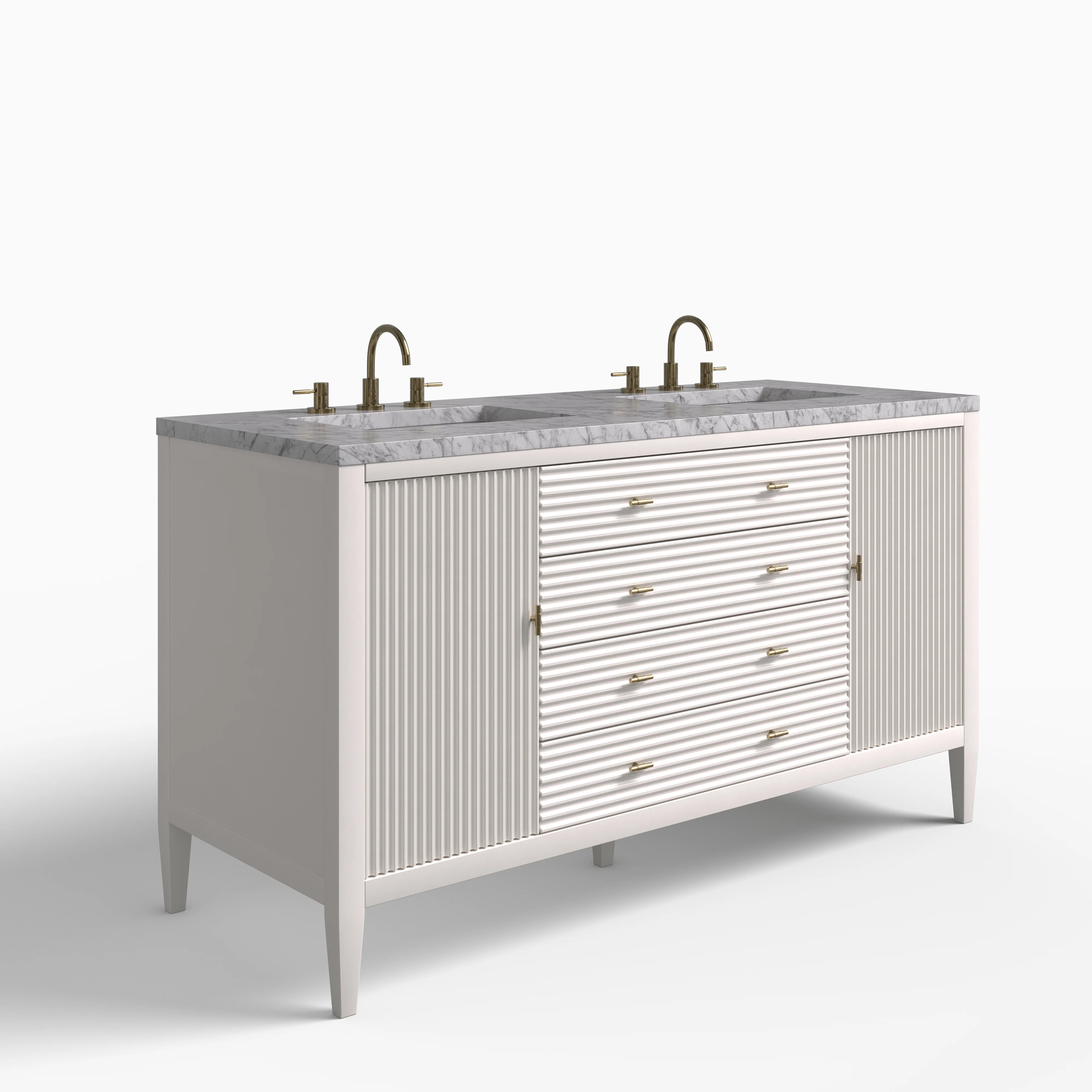 Sasha 60" Double Vanity in Bright White with 3 cm Carrara White Marble Top - Image 2
