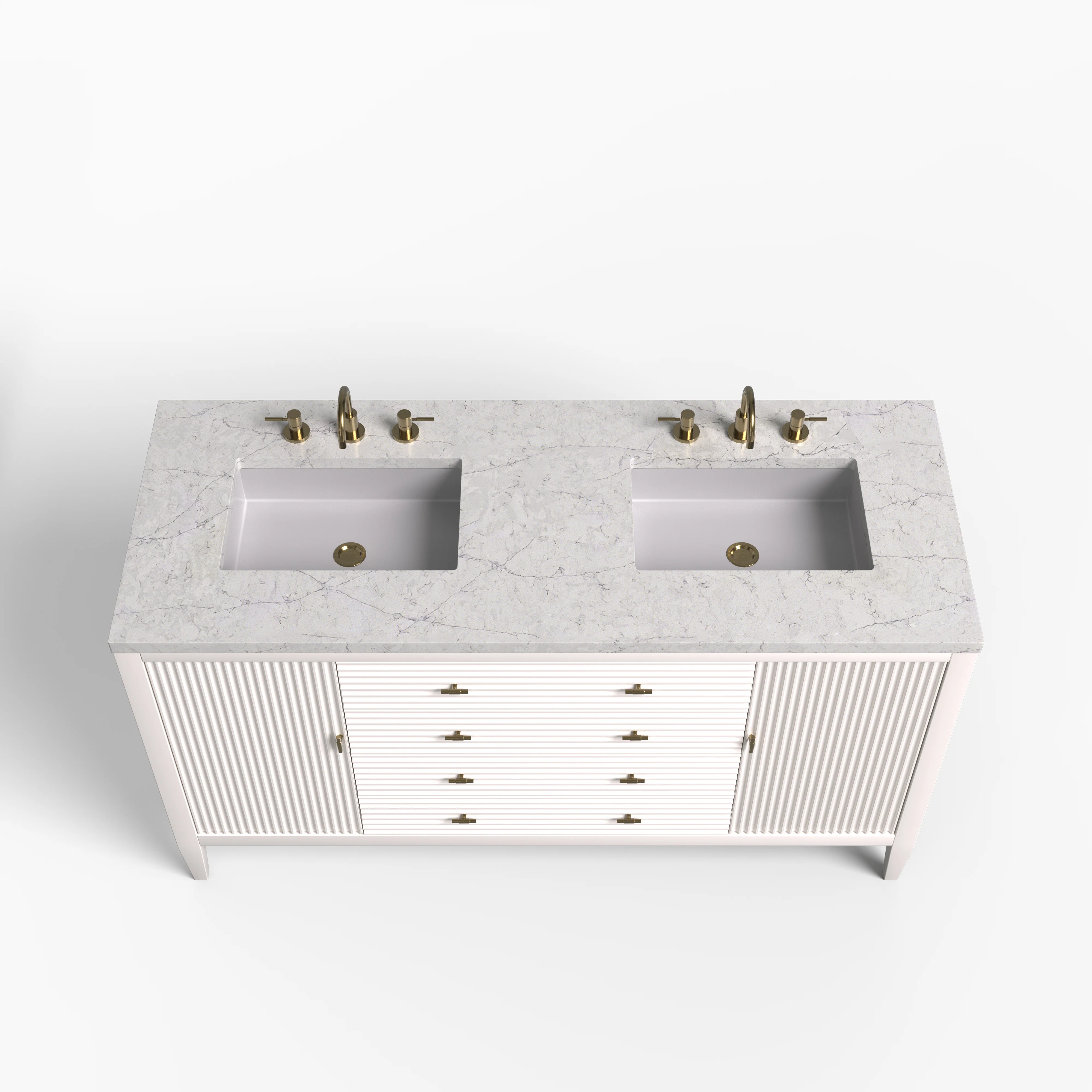 Sasha 60" Double Vanity in Bright White with 3 cm Eternal Jasmine Pearl Quartz Top - Image 3