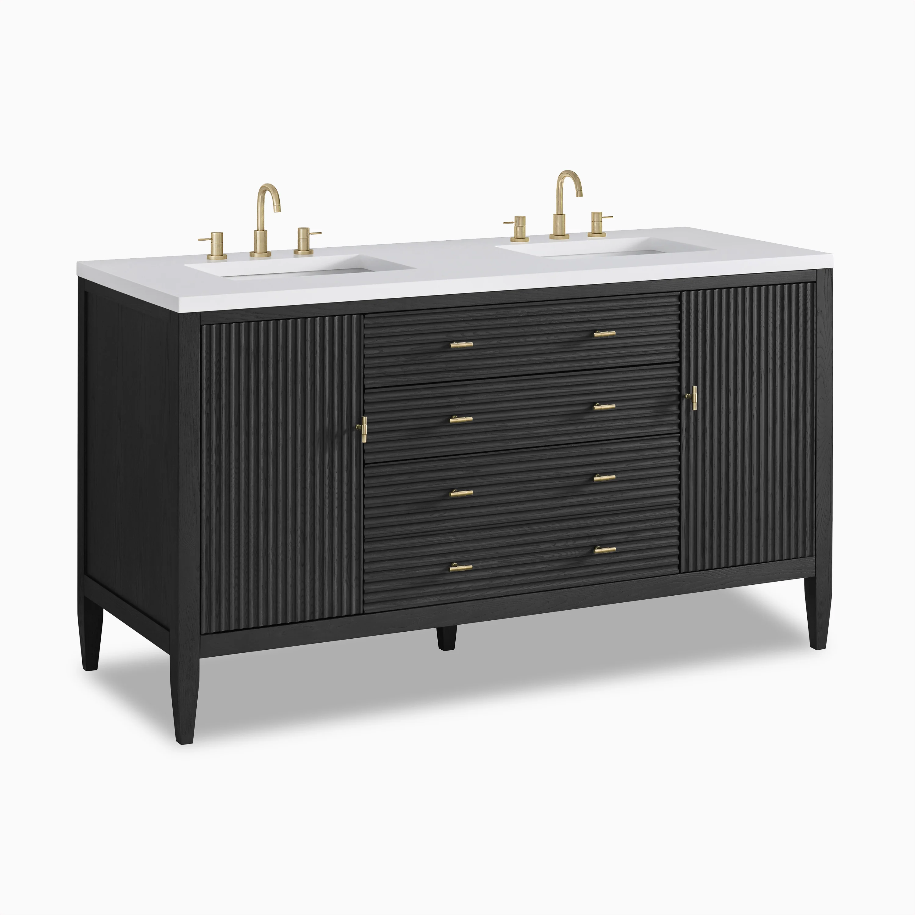 Sasha 60" Double Vanity in Carbon Oak with 3 cm White Zeus Quartz Top - Image 3