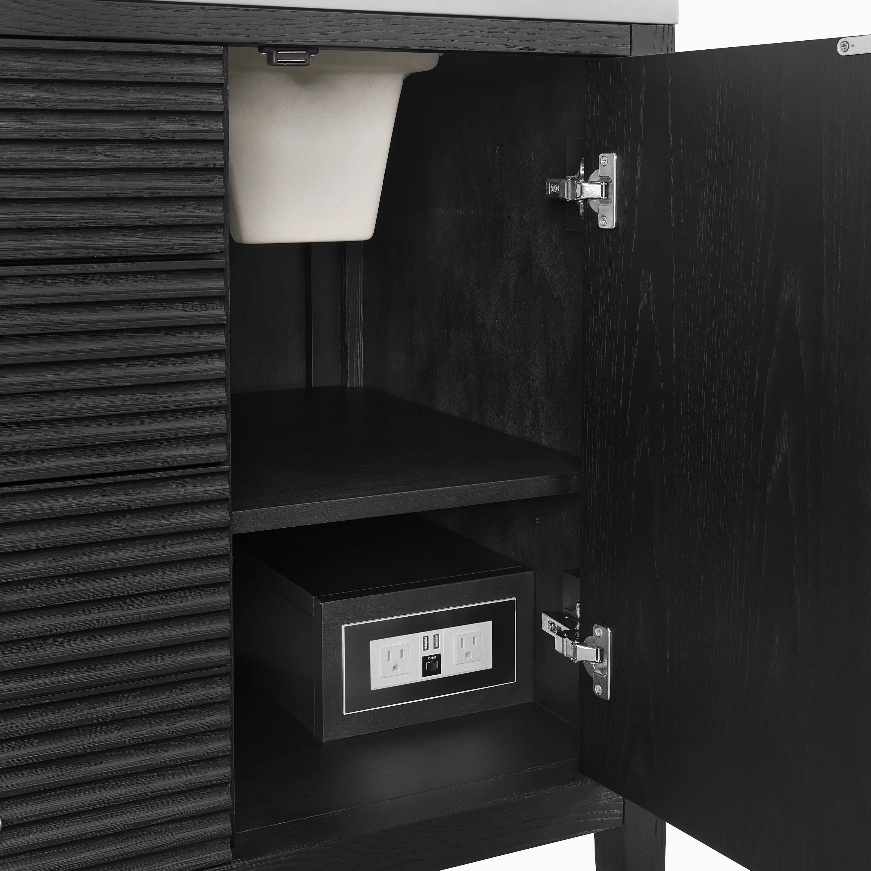 Sasha 60" Double Vanity in Carbon Oak with 3 cm White Zeus Quartz Top - Image 6