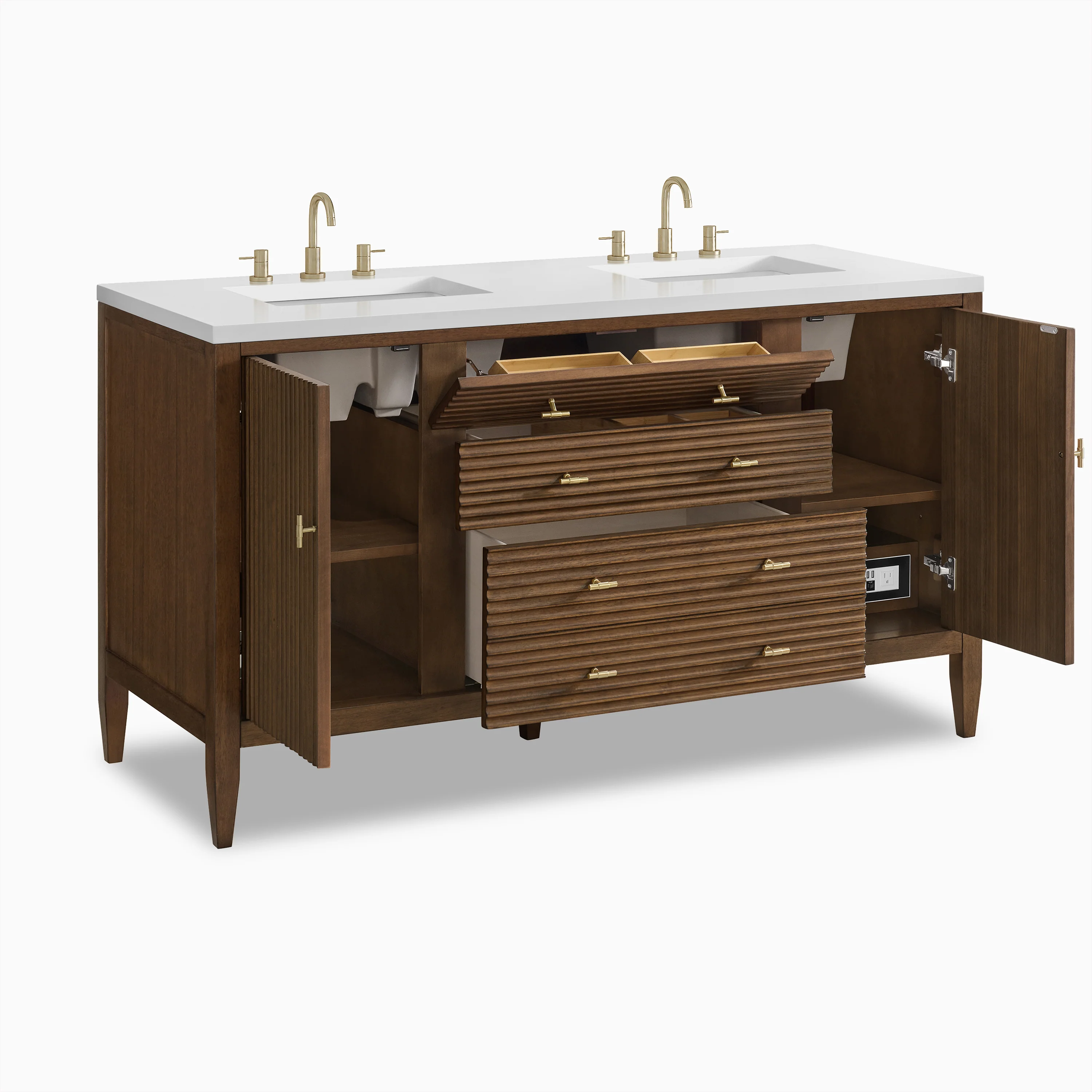 Sasha 60" Double Vanity in Mid Century Walnut with 3 cm White Zeus Quartz Top - Image 4