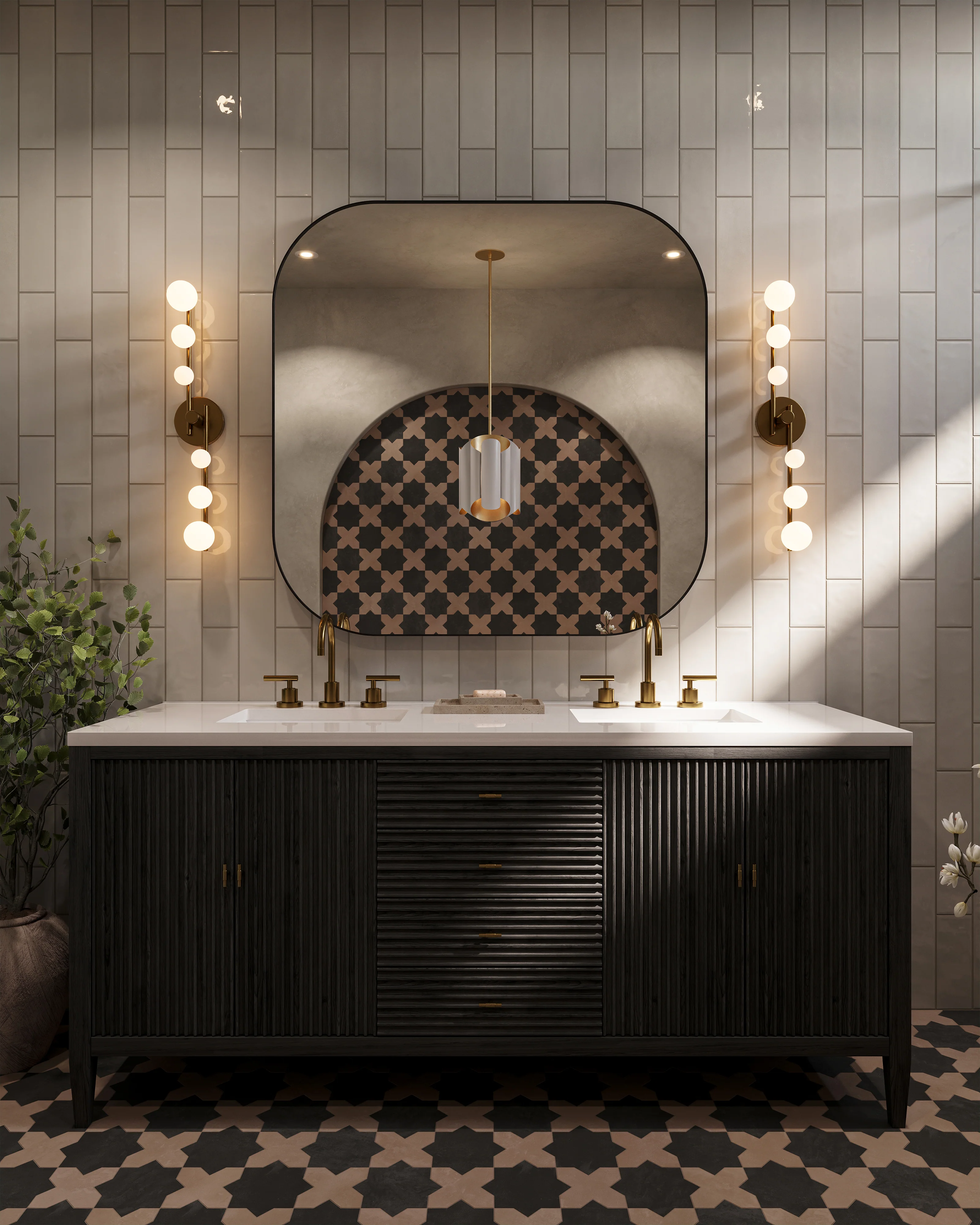 Sasha 72" Double Vanity in Carbon Oak with 3 cm White Zeus Quartz Top - Image 2