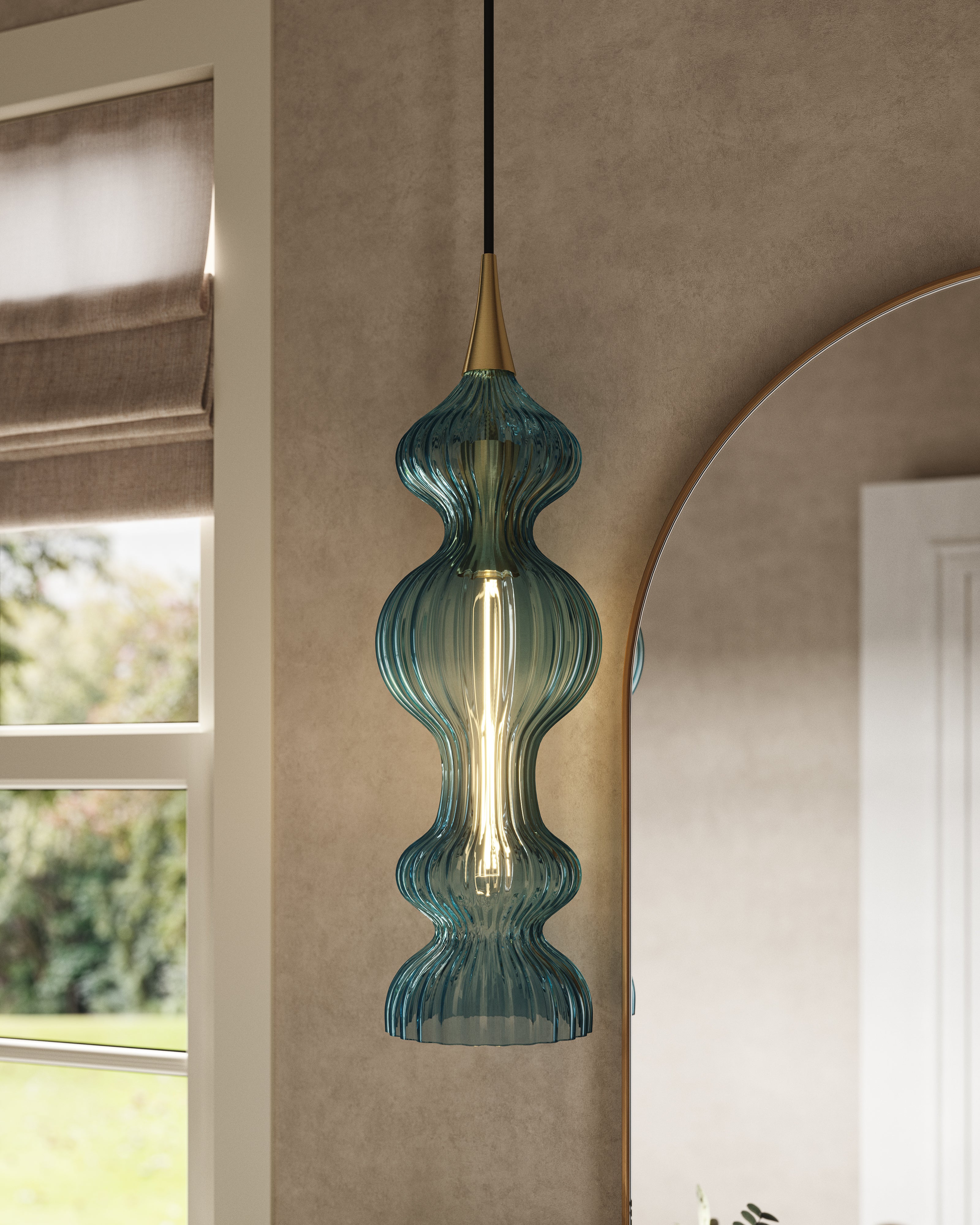 Satine Pendant In Aged Brass Blue - Image 2