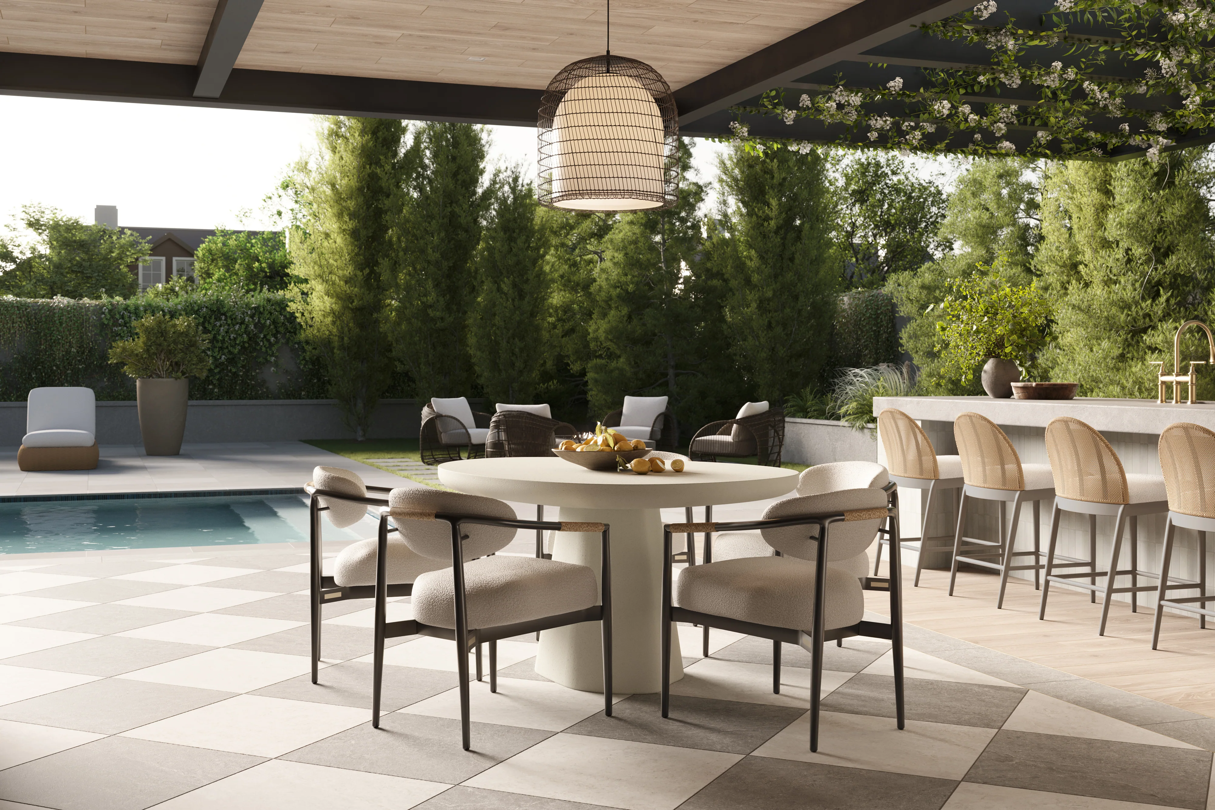 Selena 55" Outdoor Dining Table in Cream - Image 6