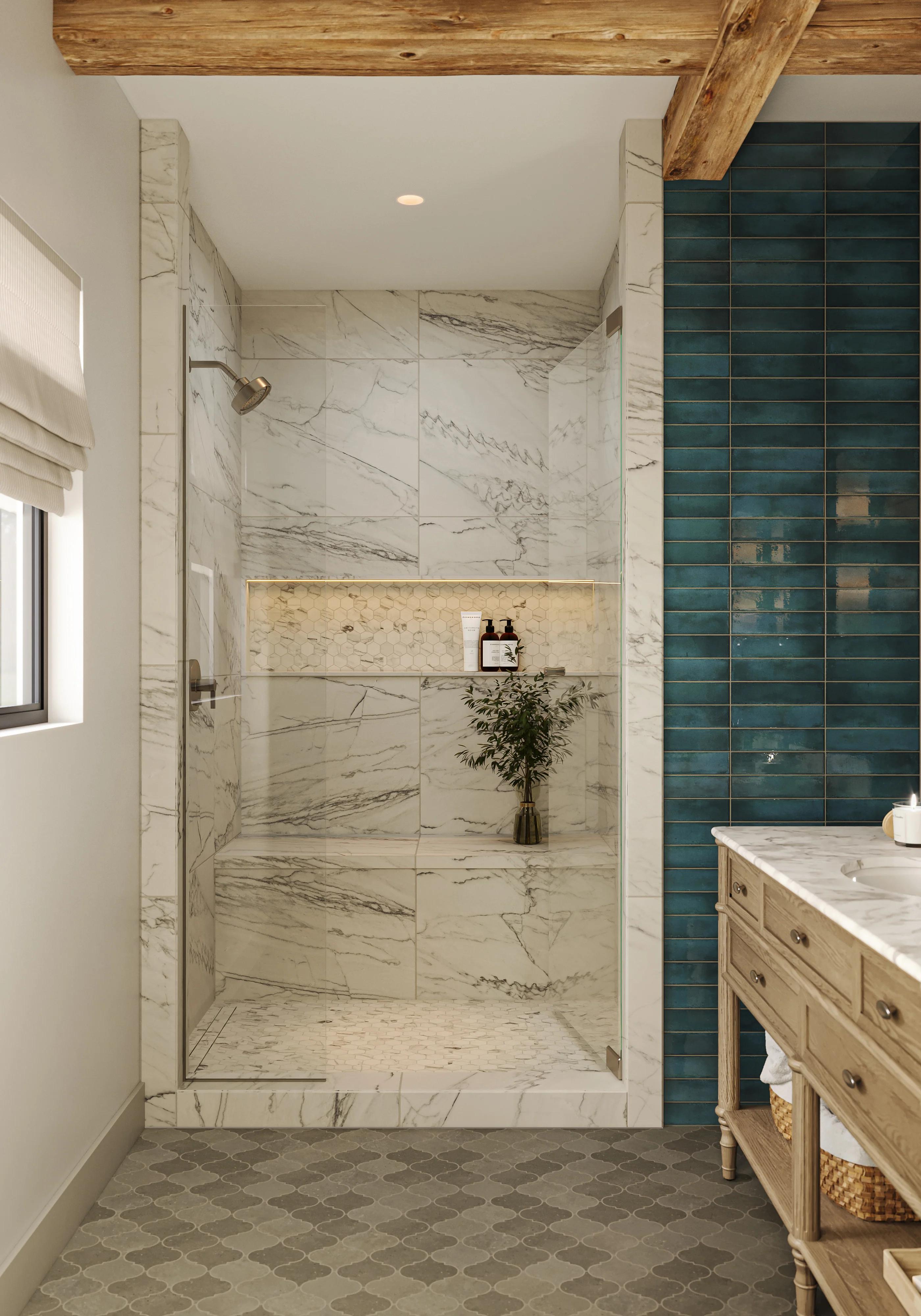 Shea 12 x 14.5 Matte Porcelain Arabesque Mosaic Tile in Cool Blend - Image 7