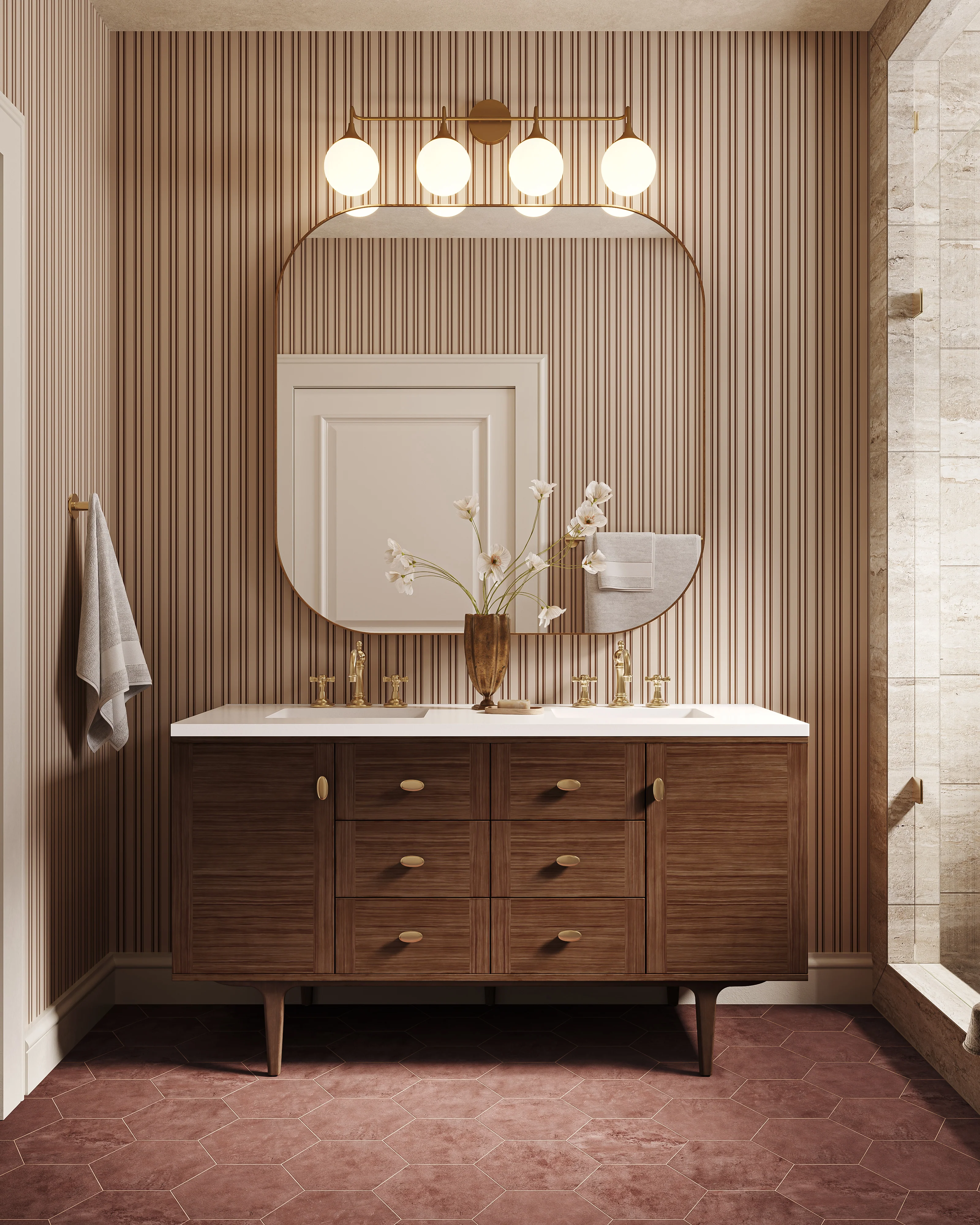 Sylvia 35" 4 Lights Vanity Light in Aged Gold/Opal Matte Glass - Image 3