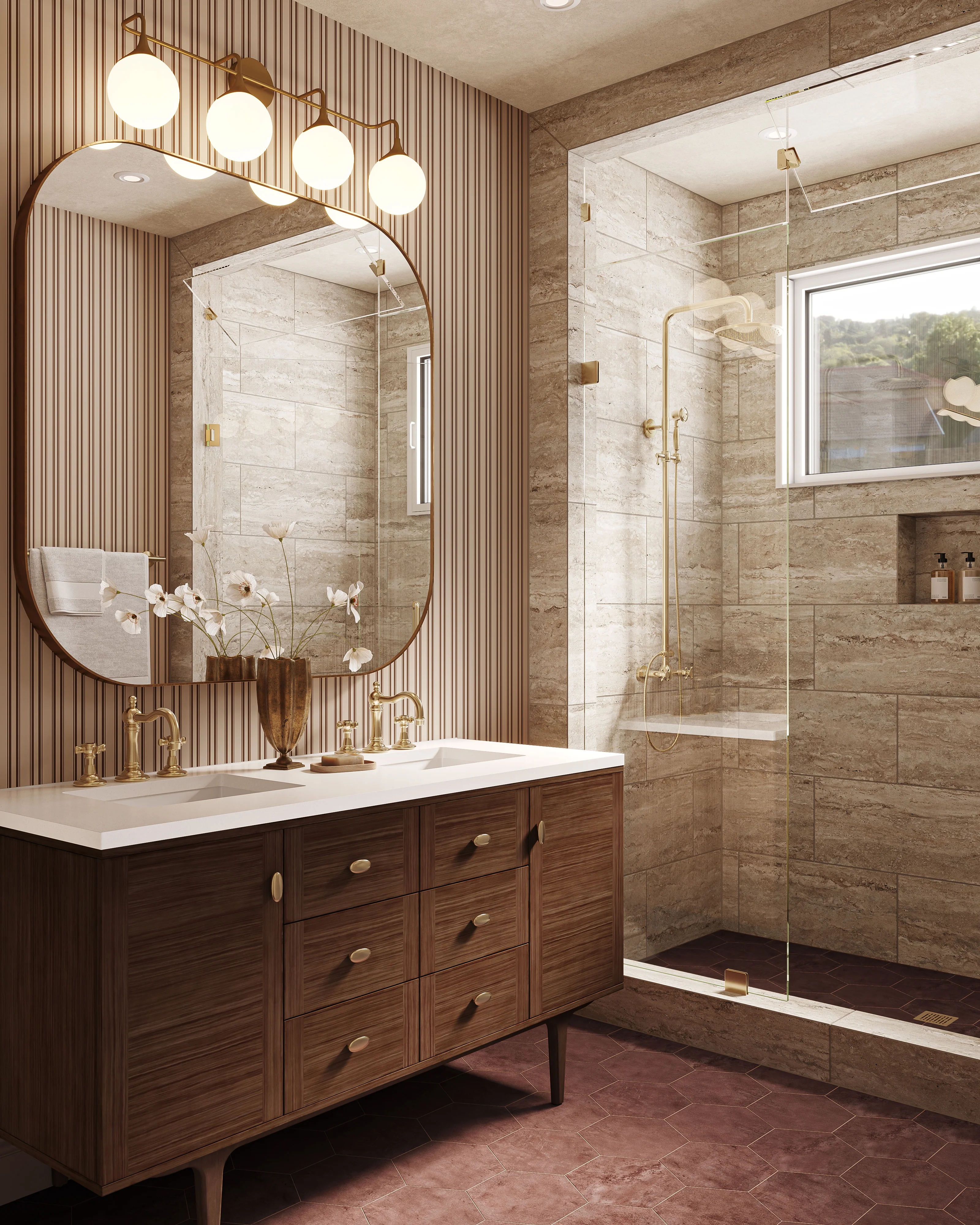 Sylvia 35" 4 Lights Vanity Light in Aged Gold/Opal Matte Glass - Image 4