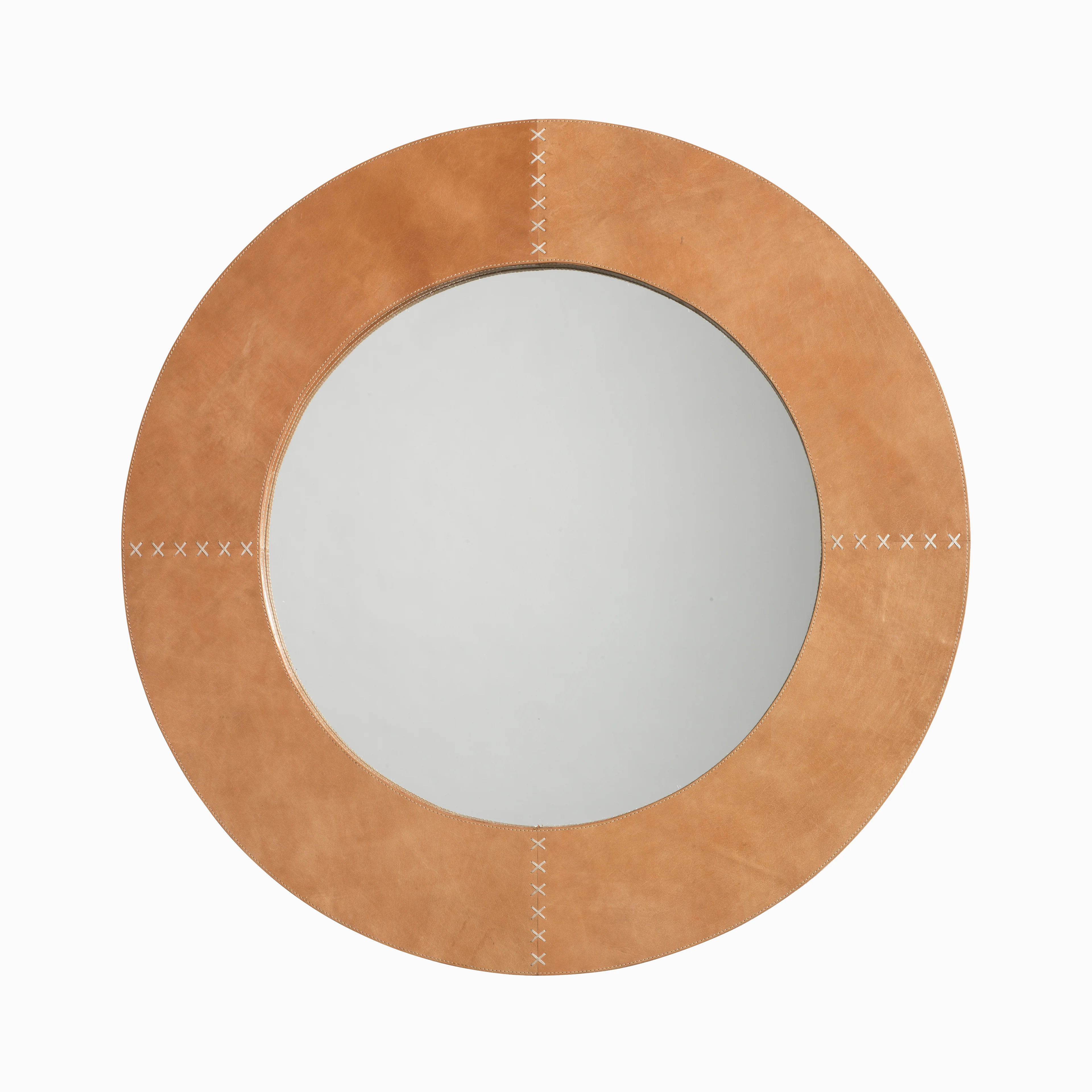 Vionna Round Mirror in Buff Leather