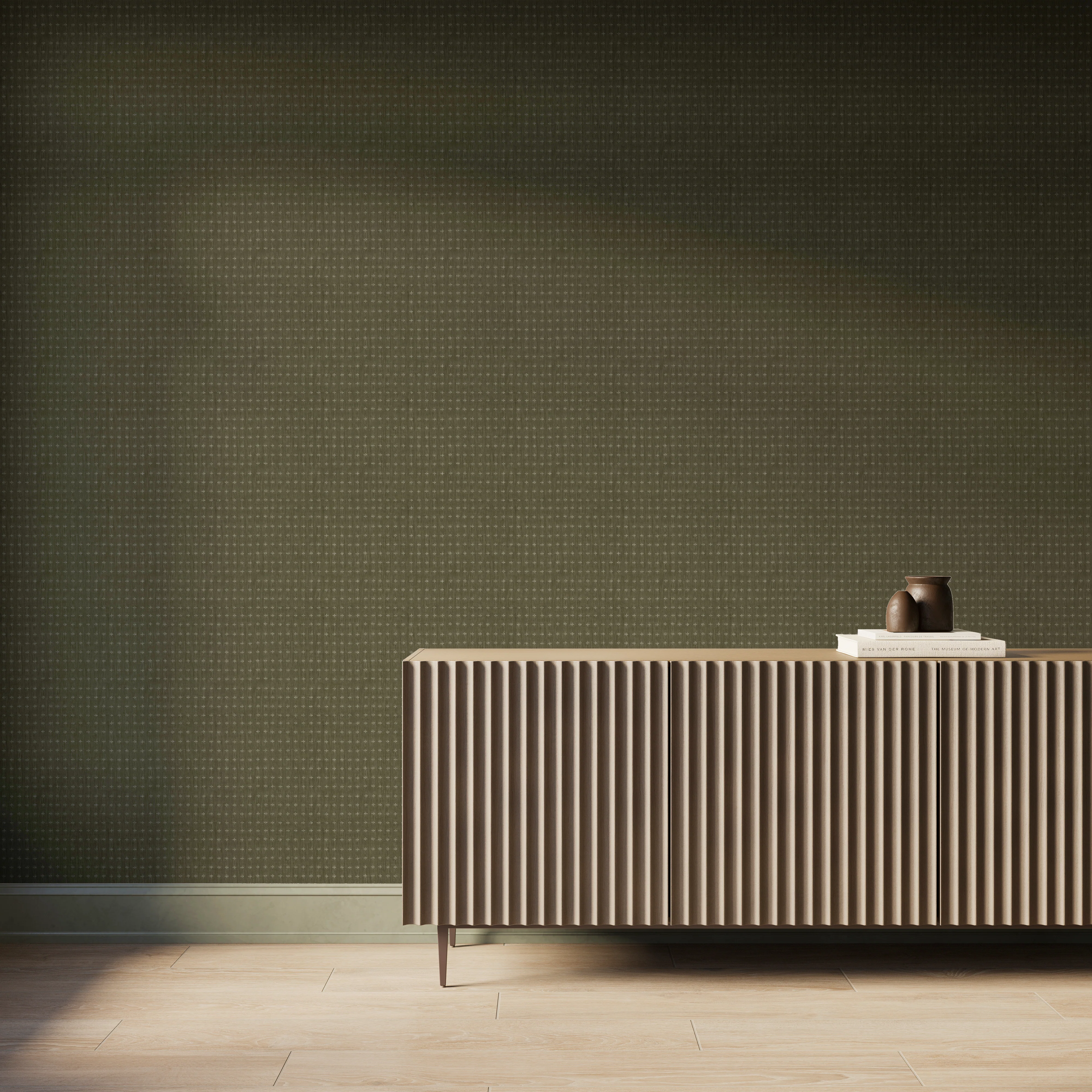 York Wallpaper in Olive, 52" x 132" - Image 2